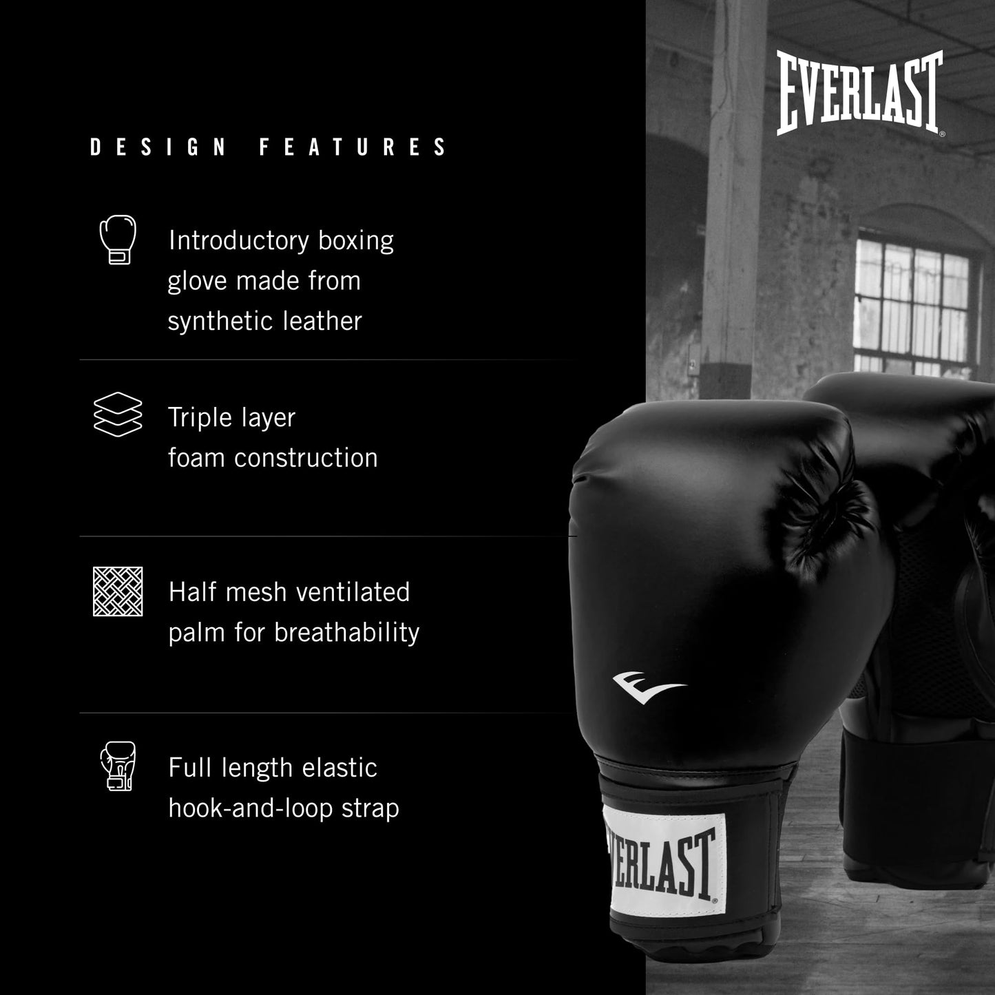 Guantes de Boxeo Everlast Prostyle 2 Juvenil Negro con Ventilación para Hombre y Mujer