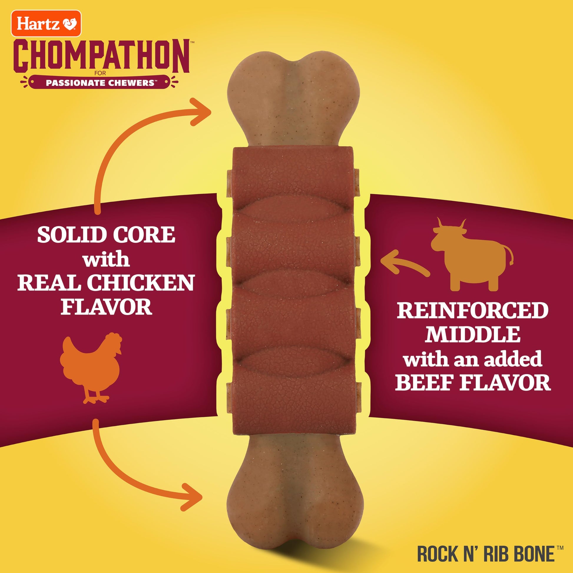 Juguete Masticable Hartz Rock 'N Rib Bone Doble Capa Sabor Pollo y Carne para Masticadores Agresivos