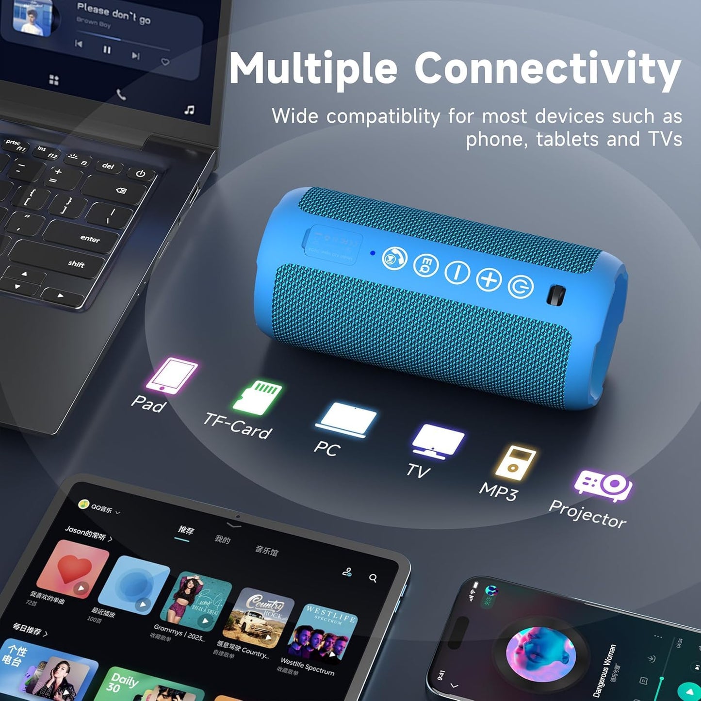 Ortizan Bocina Bluetooth Portátil, IPX7 Resistente al Agua con Sonido estéreo de 24 W, Altavoces Exteriores con Bluetooth 5.0, 30 Horas de reproducción, Rango Bluetooth de 20 m, emparejados duales