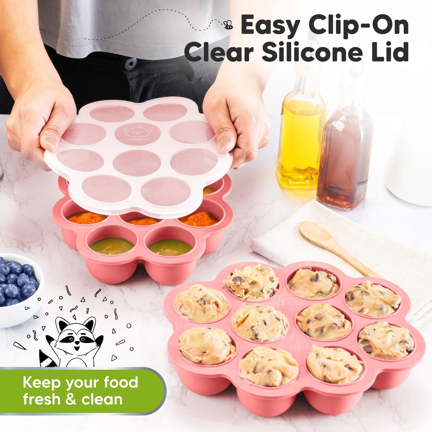 Bandeja congeladora de alimentos para bebés de silicona con tapa de clip, bandejas de leche materna para congelador, recipientes de alimentos para bebés, bandejas de alimentos para congelar