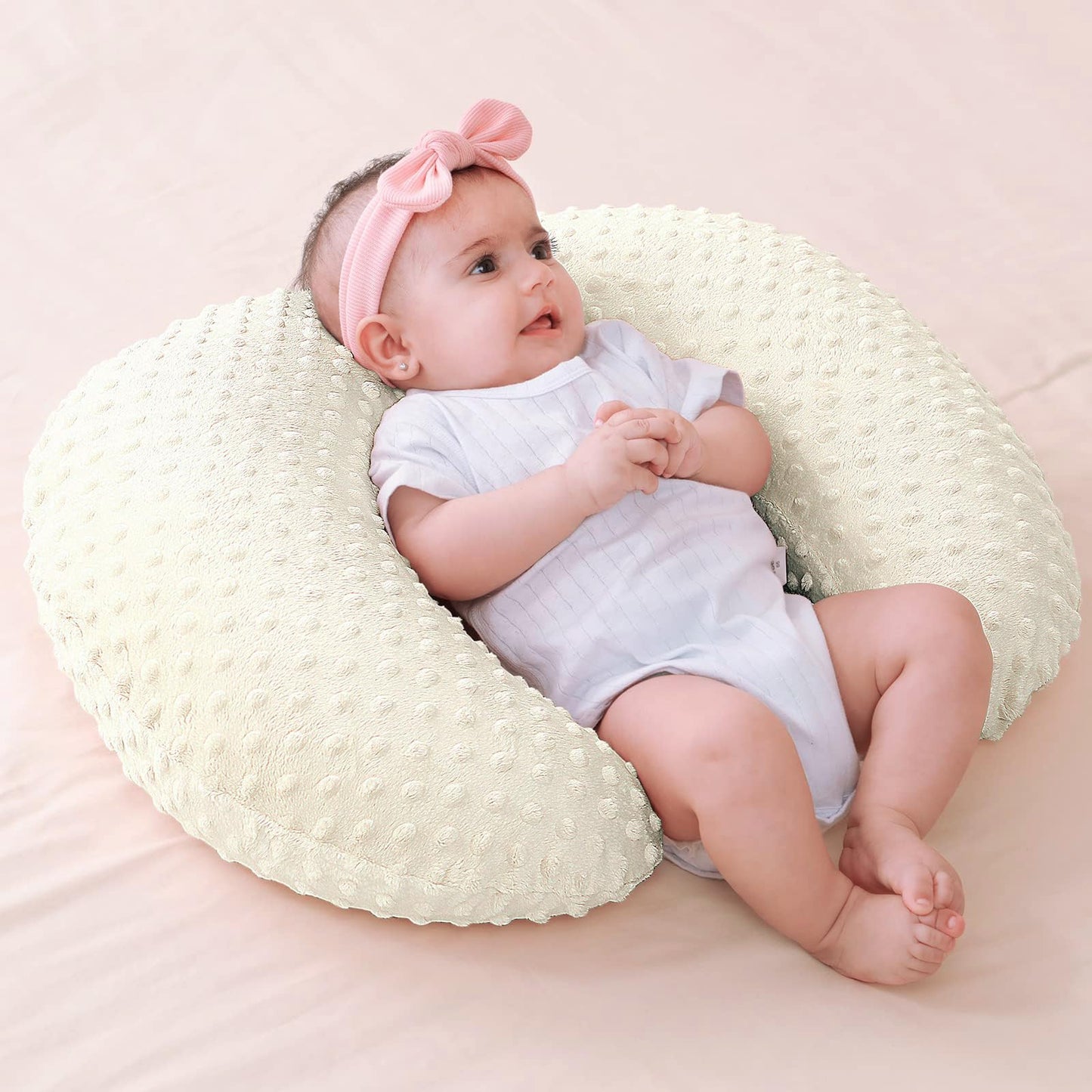QUENESS Almohada y posicionador para lactancia, para alimentación con pecho y biberón, soporte para sentar al bebé con cubierta ultra suave removible, soporte para tiempo boca abajo para bebés niños y