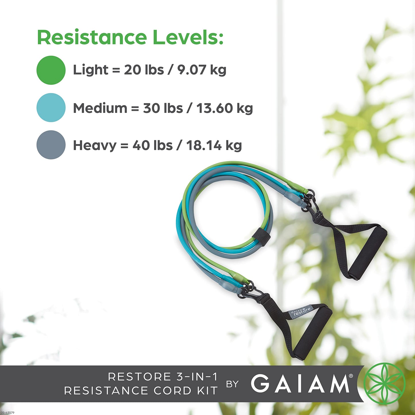 Gaiam - Kit de Banda de Resistencia 3 en 1 con Asas de Agarre cómodo y Bandas de Fuerza Intercambiables para Entrenamiento de Alta Intensidad