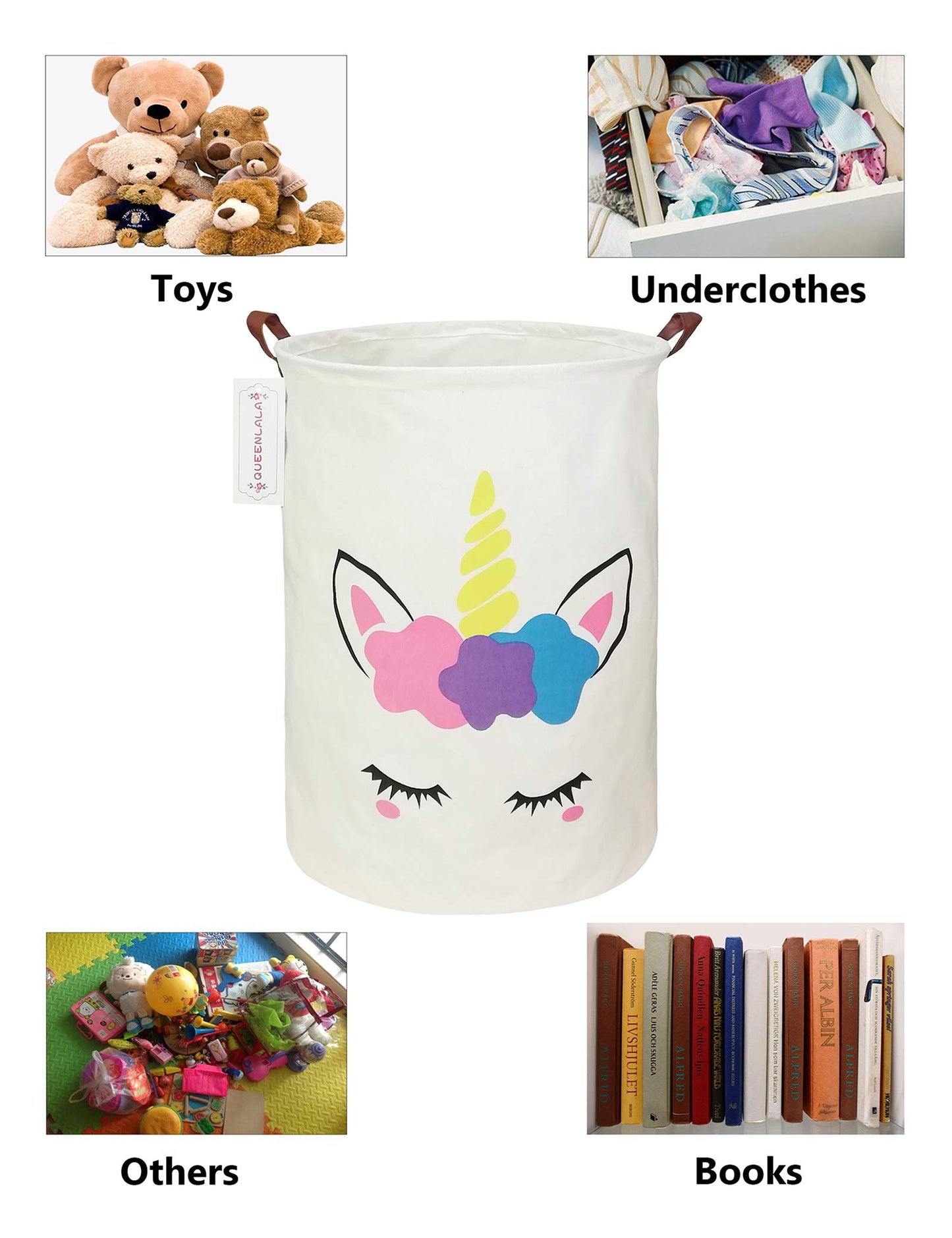 Cesta redonda impermeable para lavandería, cesta de lavandería para guardería, caja de juguetes para niños, cesta de regalo para pañales o juguetes de peluche, cesta de tela plegable (unicornio dorado