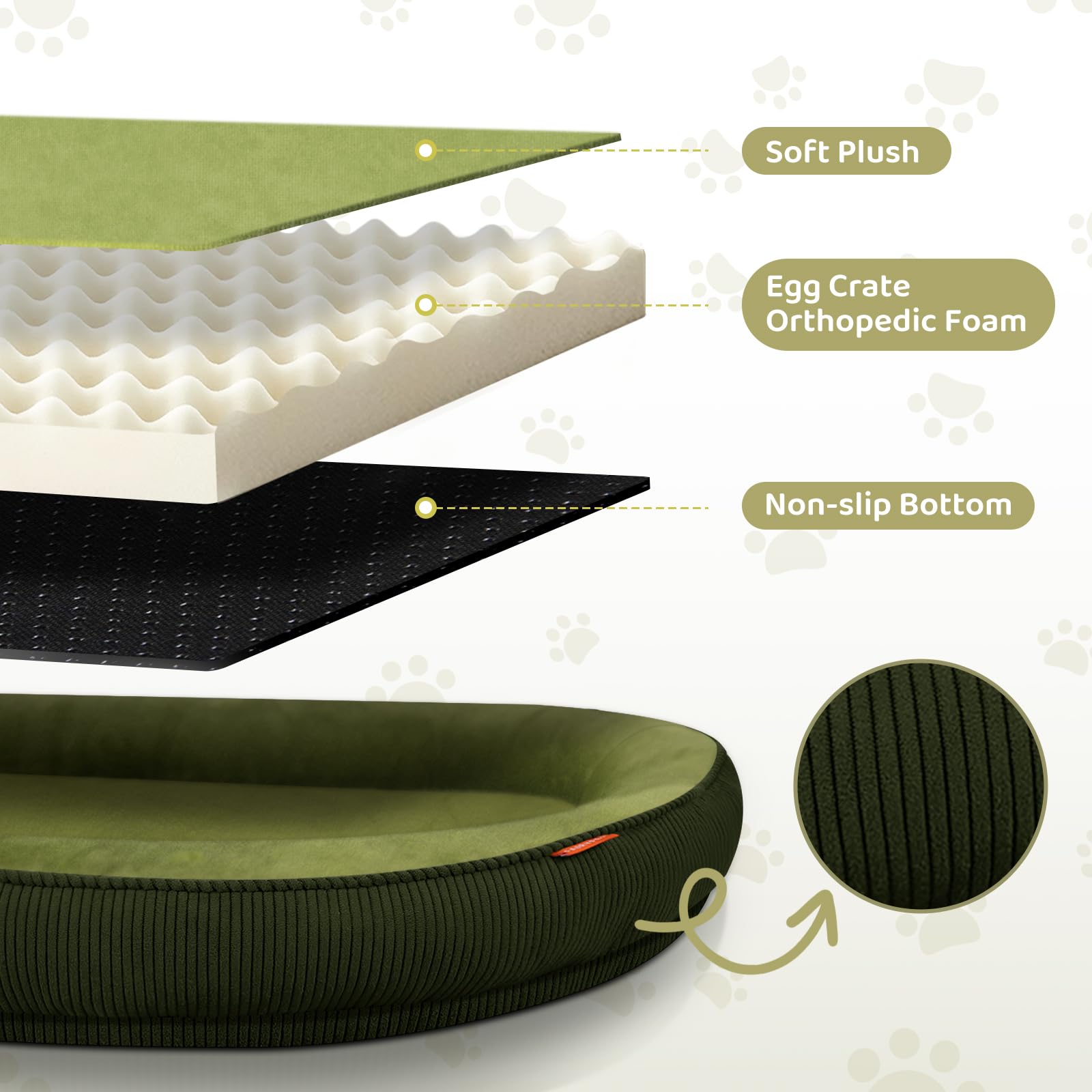Cama Ortopedica para Perros, Cama para Perro Mediano y Pequeño, Cama para Perro Lavable con Cierre, Cama Antiestrés y Impermeable para Perros, Camita Con Almohada para Mascotas (Verde) (92*75*12.5cm)