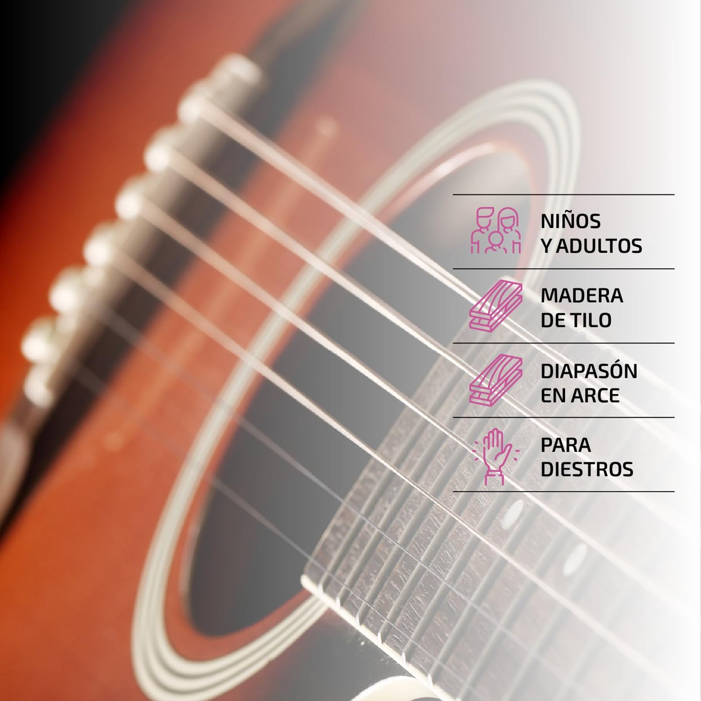 FEMMTO Guitarra Electroacústica con Bolso + Cinta + Púas + Cuerdas extras (Naranja)