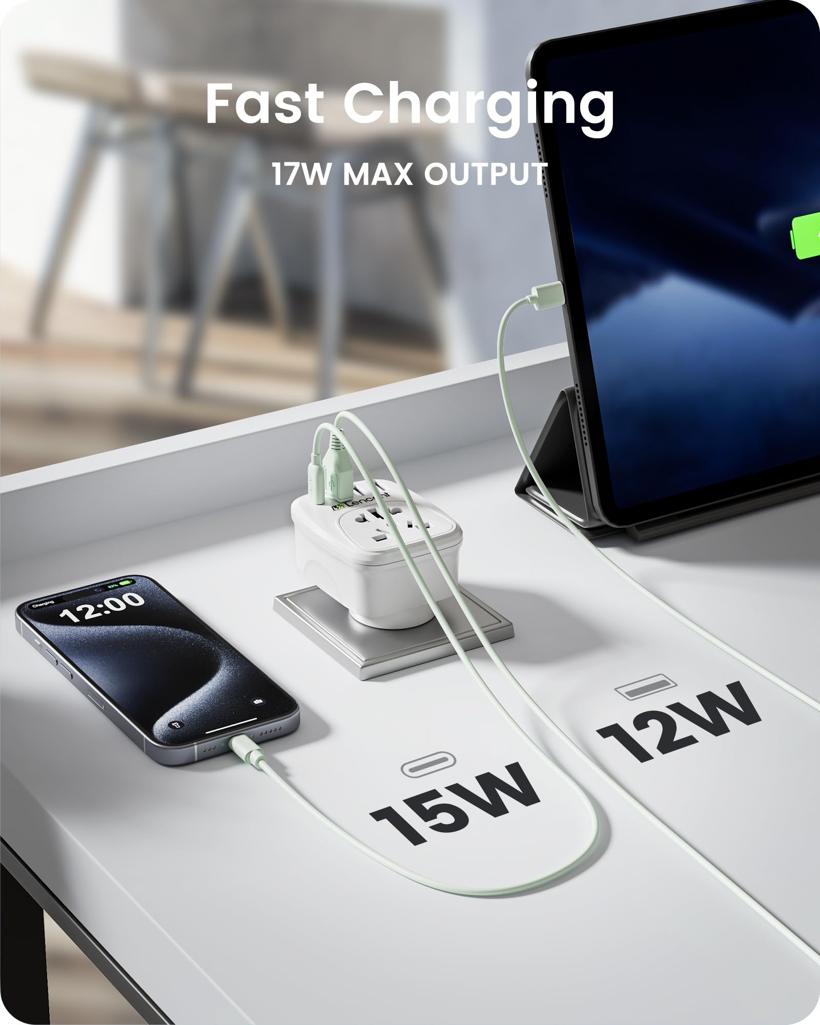 LENCENT Adaptador de Enchufe Mundial a Americano, Convertidor de Enchufe Internacional para Europa/Reino Unido/Australia/Suiza/Brasil a EE. UU./México, 3 Puertos USB-A y 1 Tipo-C, Perfecto para Viajar