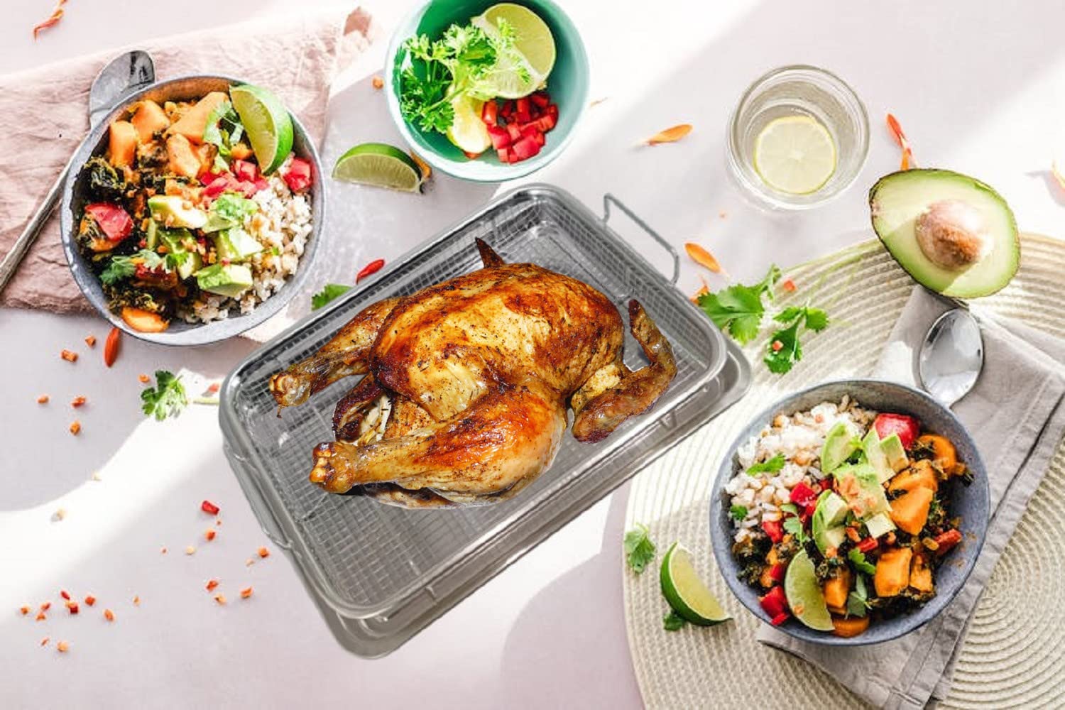 Freidora de aire - Cesta de acero inoxidable para horno, bandeja crujiente de acero inoxidable y bandeja para cacerolas y colector de grasa, cocina uniforme, antiadherente, juego de cesta de malla