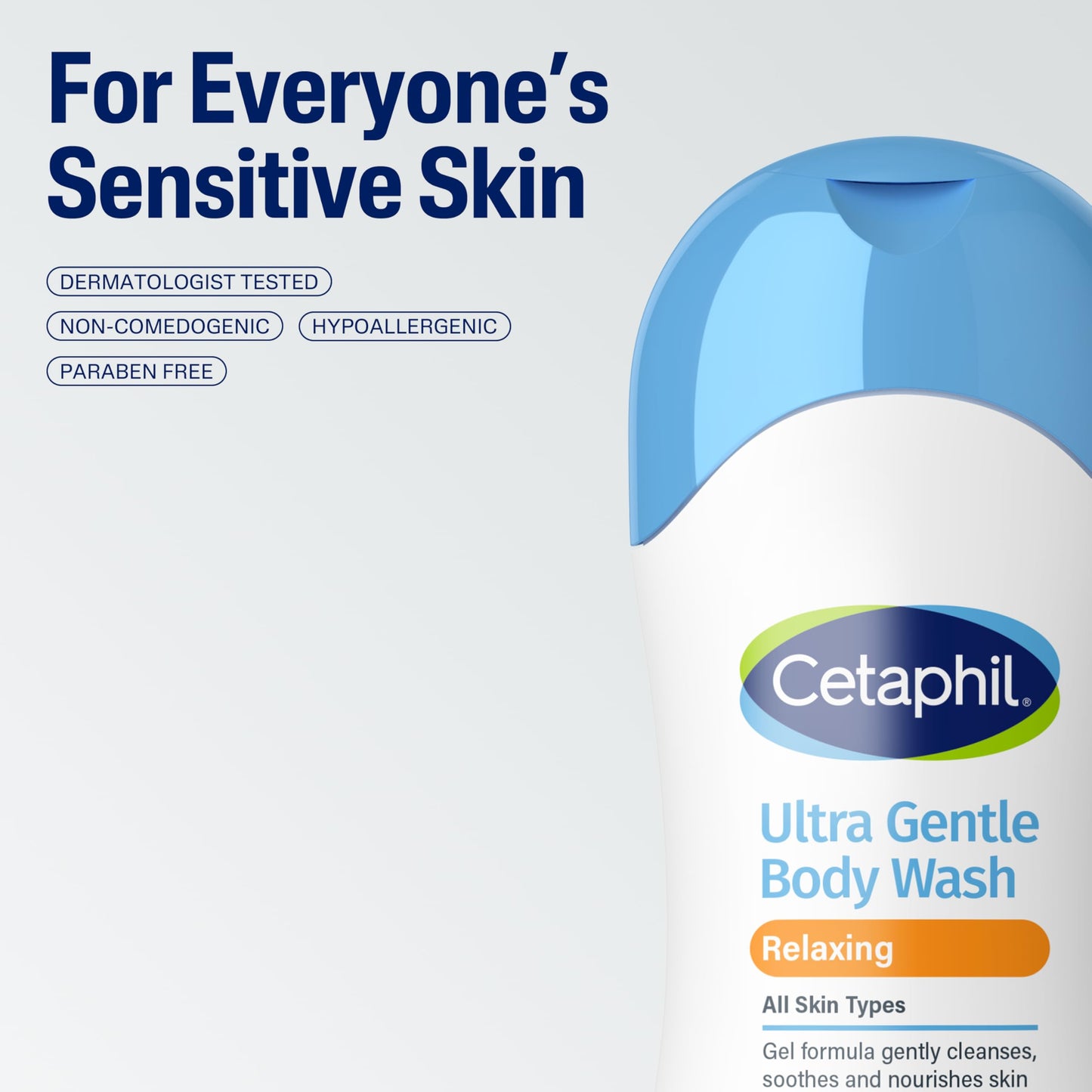 Cetaphil Gel corporal refrescante ultra suave, para piel seca a normal, sensible, 16.8 onzas, con aloe vera, caléndula, vitamina B5, hipoalergénico, sin fragancia, probado por dermatólogos