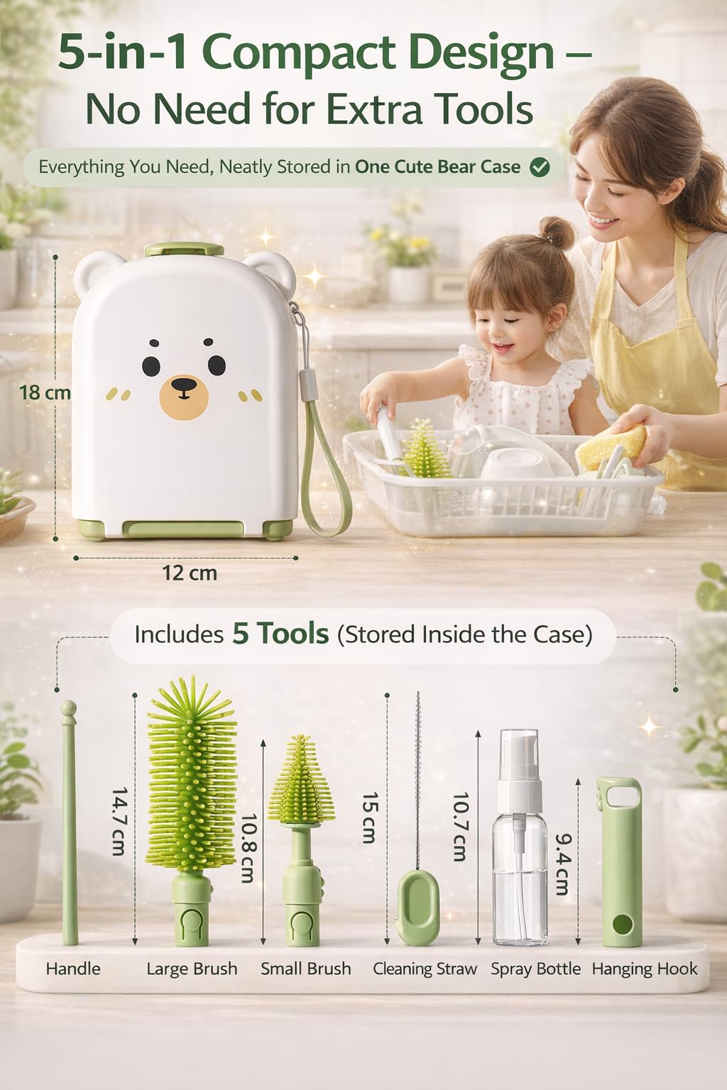 Cepillo para Polvo de Limpieza para Botellas de Viaje (Blanco)