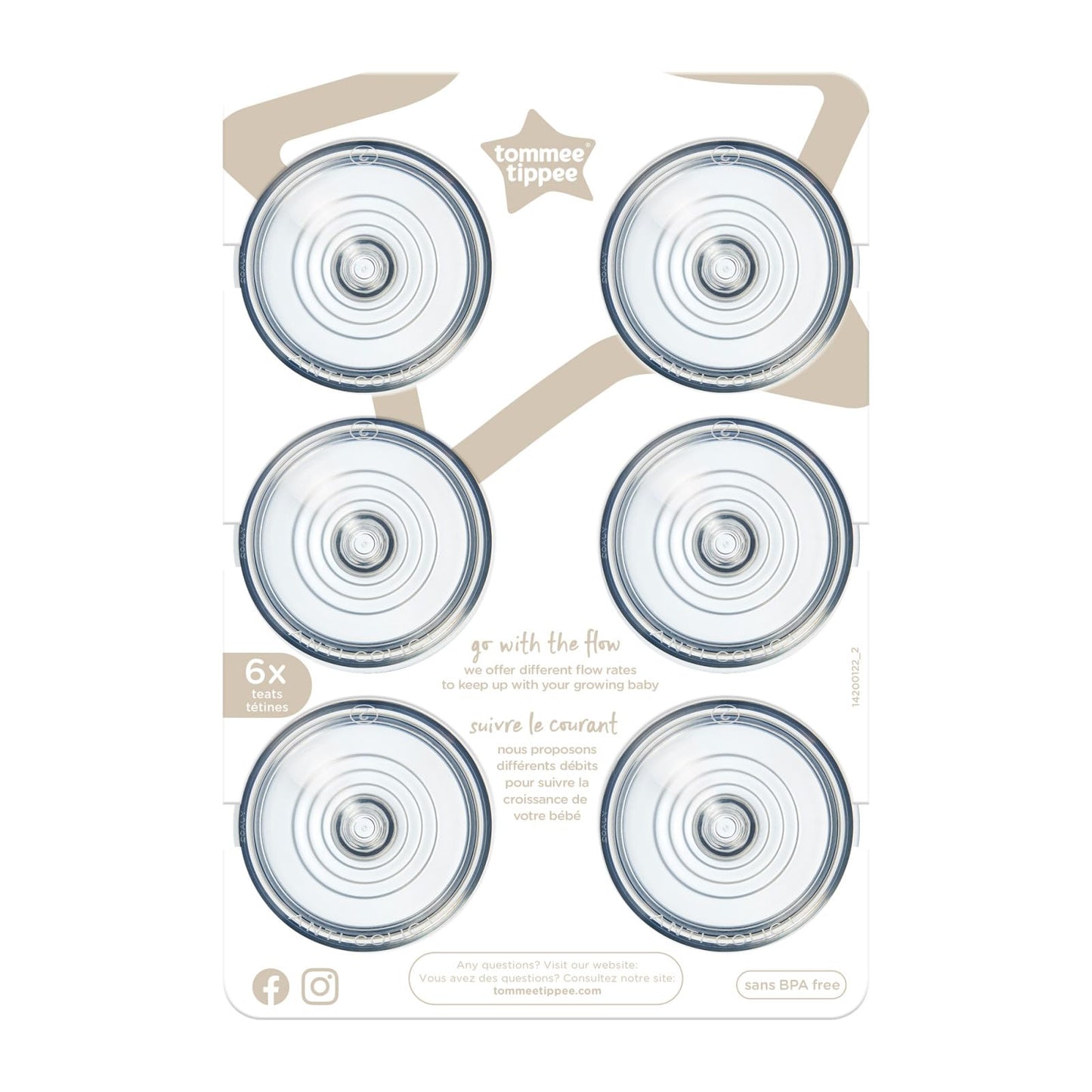 Nipples de Biberón Tommee Tippee Anti-Colic Avanzados, Silicona Suave, Flujo Medio para Bebé 3m+