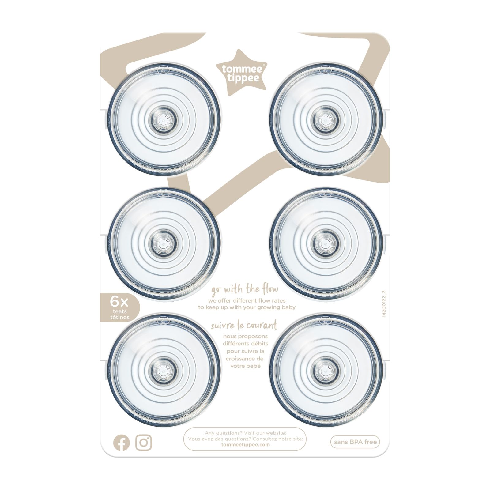 Nipples de Biberón Tommee Tippee Anti-Colic Avanzados, Silicona Suave, Flujo Medio para Bebé 3m+