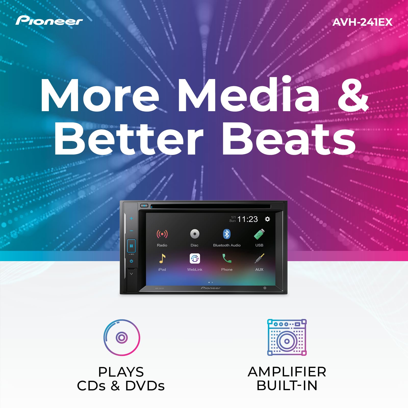 Receptor de CD/DVD Doble Din Pioneer Negro con Amazon Alexa y Bluetooth, Pantalla Táctil de 6.2 Pulgadas y Cámara de Respaldo