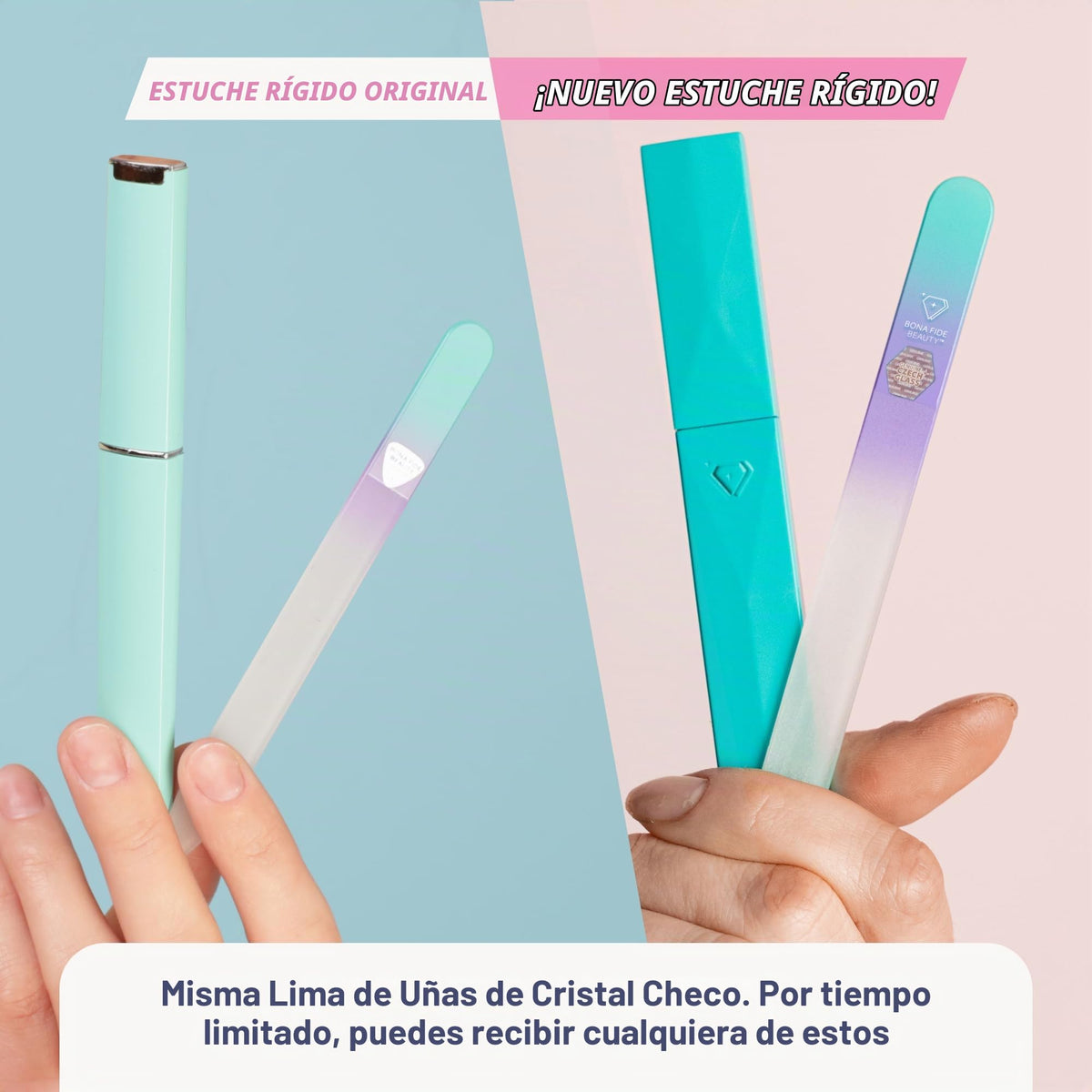 Lima de uñas de cristal con funda, lima de uñas de cristal checo, lima de uñas de manicura para uñas naturales, lima de precisión experta + acabado suave, lima de uñas Bona Fide Beauty Pastel Premium