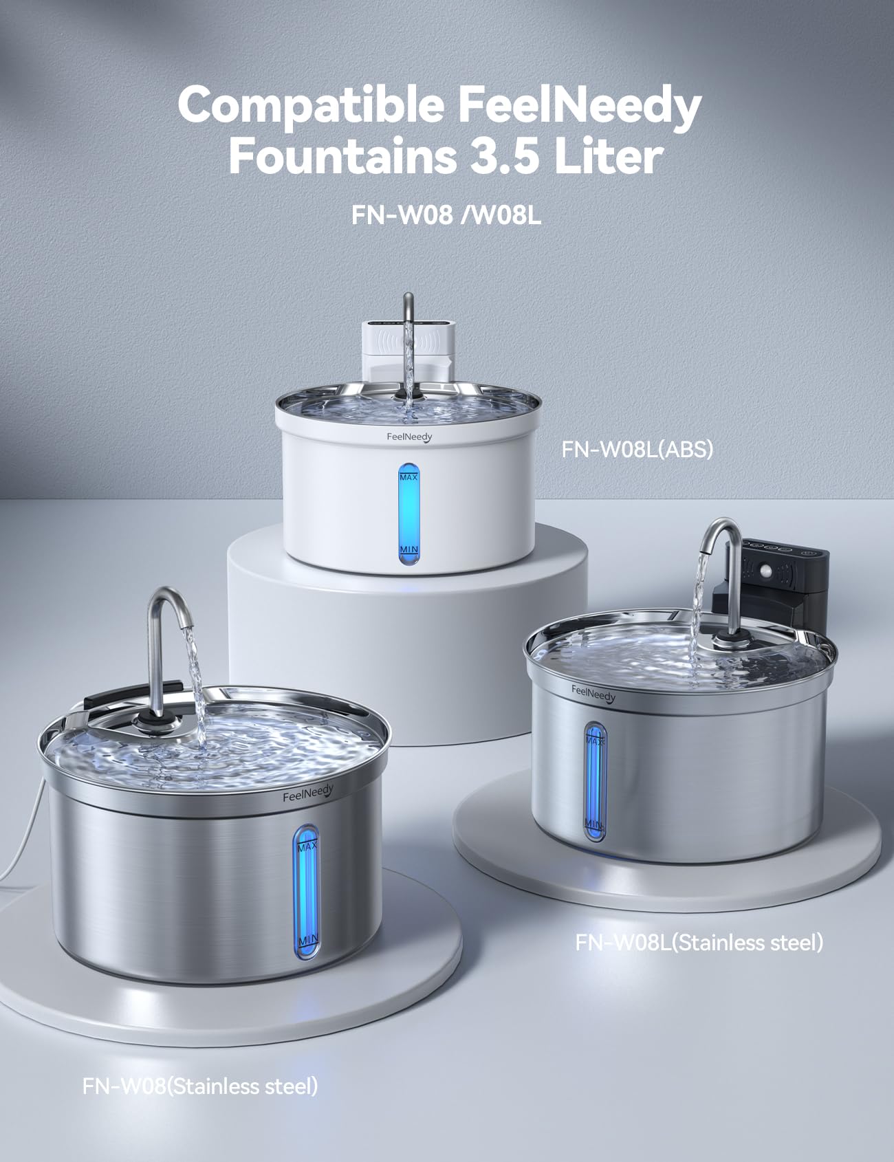 FEELNEEDY - Fuente de agua inalámbrica para gatos y perros, 3.5 litros, 6 filtros y 6 esponjas de repuesto