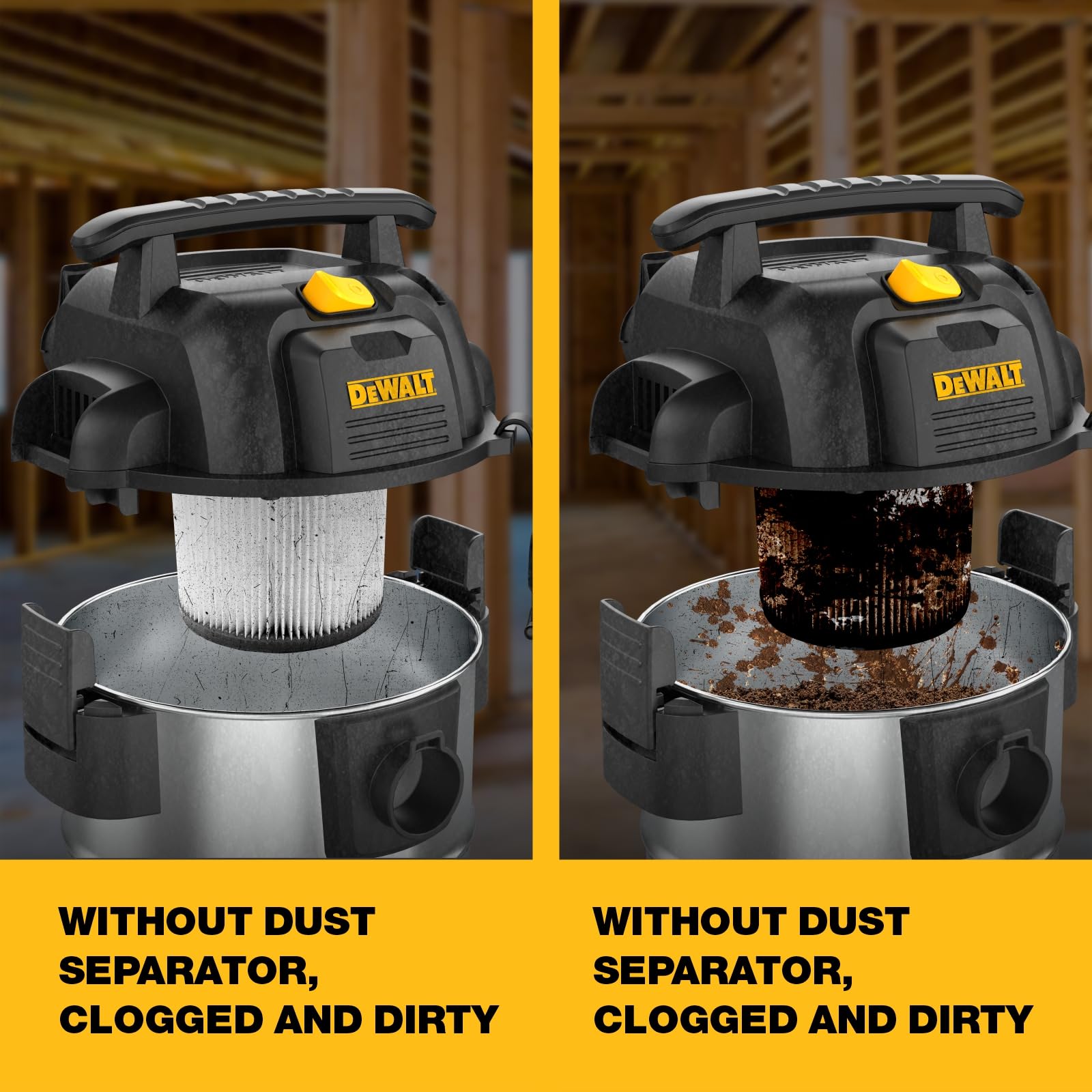 DEWALT Separador de Polvo con Tanque de Acero Inoxidable de 10 galones, colector de Polvo ciclón de 99.5% de eficiencia, Filtro colector de Polvo de Ciclo de Alto Rendimiento, colector de ciclón de