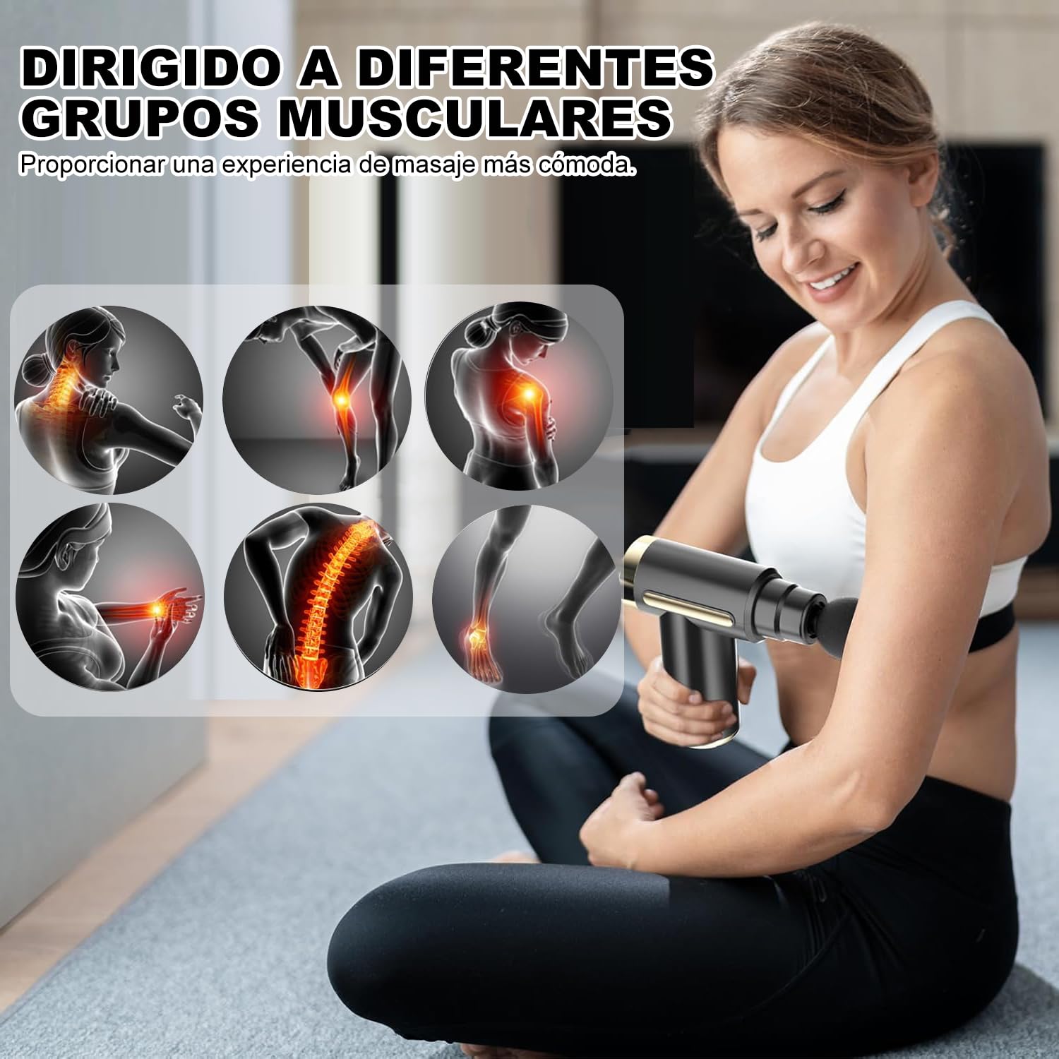 Pistola de Masaje Muscular, Masajeador de Espalda/Cuello/Manos/Piernas Electrico, 4 Cabezales Masajeador Portatil Muscular, Mini Masajeador Electrico de Mano, Massage Gun para Relajar los Músculos