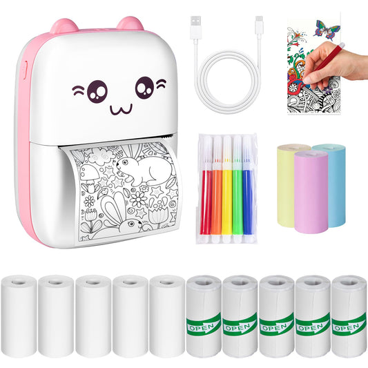 Lostrain Mini Impresora Termica, Impresora Portátil Instantánea con 14 Rollos de Papel,Printer Instantánea Bluetooth sin Tinta para iOS y Android,Ideal para Etiquetas/Notas/Tareas Escolares/Fotos