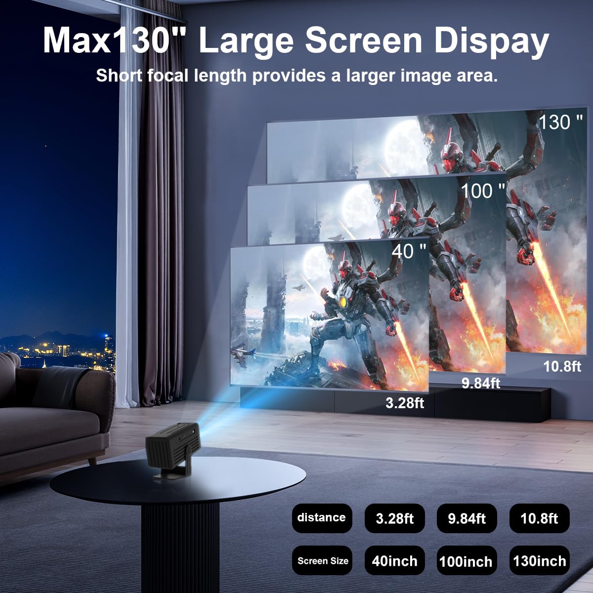 Miniproyector con WiFi y Bluetooth, Compatible con 4K, 260 ANSI lúmenes, proyector portátil Inteligente, corrección Trapezoidal automática, rotación de 135 Grados, proyector de Video para Exteriores
