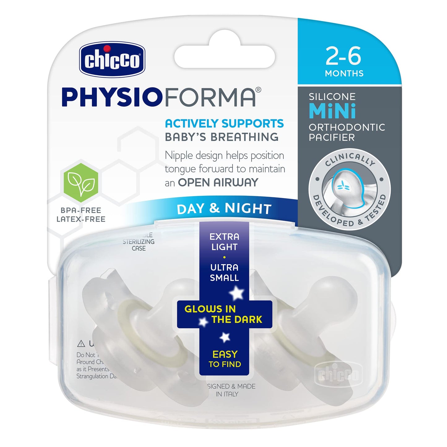 Chicco PhysioForma - Chupete de silicona para bebés de 2 a 6 m, sin BPA, 2 unidades en estuche de esterilización