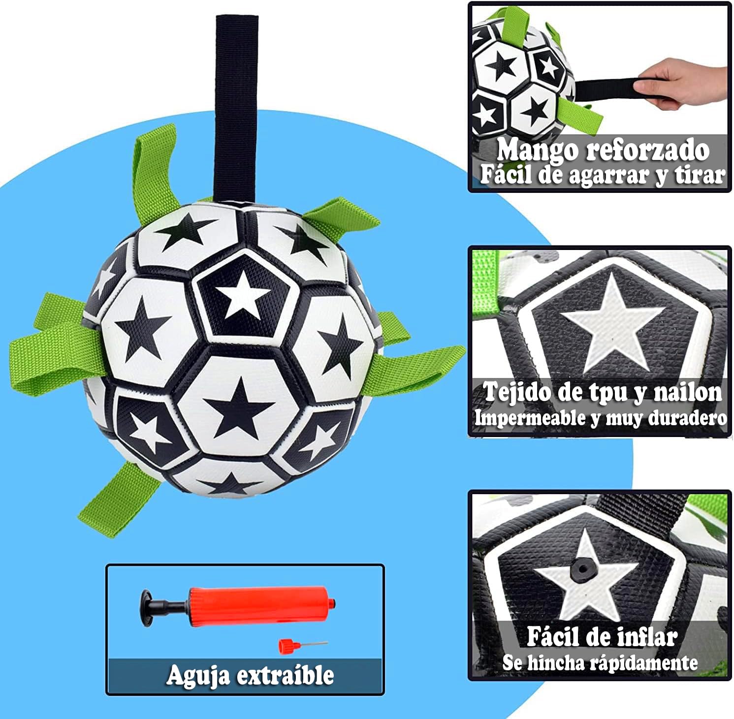 Juguete Interactivo FRANCISCO Palmas Balón de Fútbol Duradero con Pestañas de Agarre para Perros