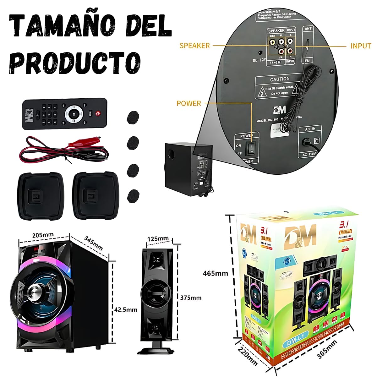 D&M L1 Sonido Teatro en casa,con Subwoofer - Sistema de Sonido Envolvente 3 en 1 Separado,para TV Juegos de PC HD-ARC/BT 5.4/óptica/AUX/USB Conexión 5 Modos EQ Graves Profundos