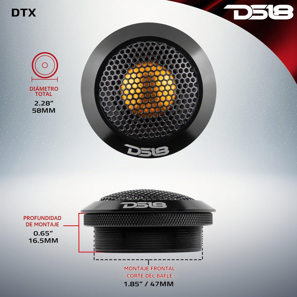 Altavoz de Agudos DS18 Titanio Aluminio Calidad de Sonido 60 Vatios 4 Imanes Neodimio 2.2 Pulgadas (2 Unidades)