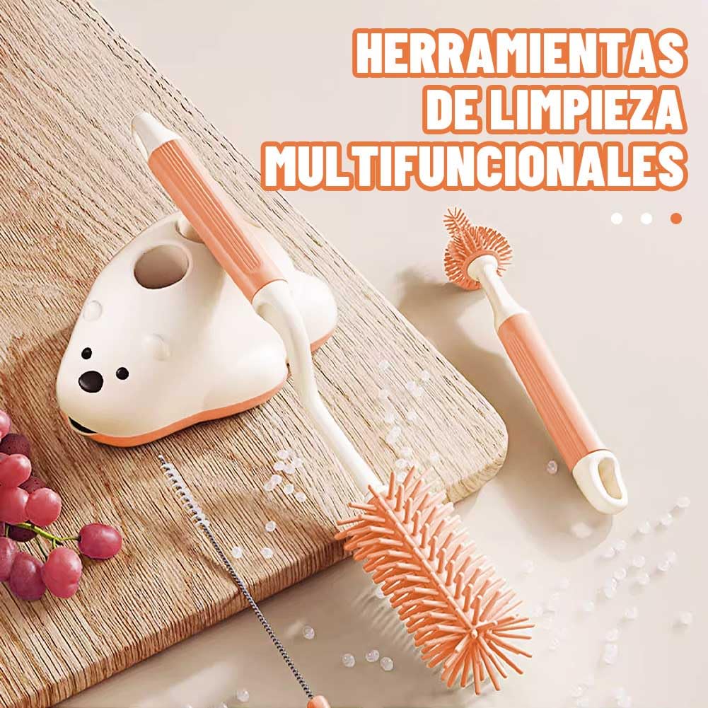 EDWINAYY Juego de Cepillo para Biberones, 4 EN 1 Multifunción, Rosa