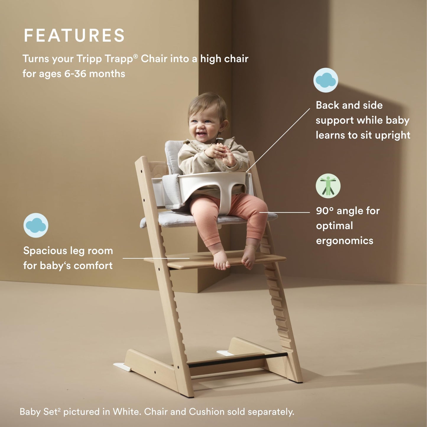 Tripp Trapp Baby Set 2 de Stokke, Edad 6-36 meses - Convierta la silla Tripp Trapp en una cómoda trona (Terracota)
