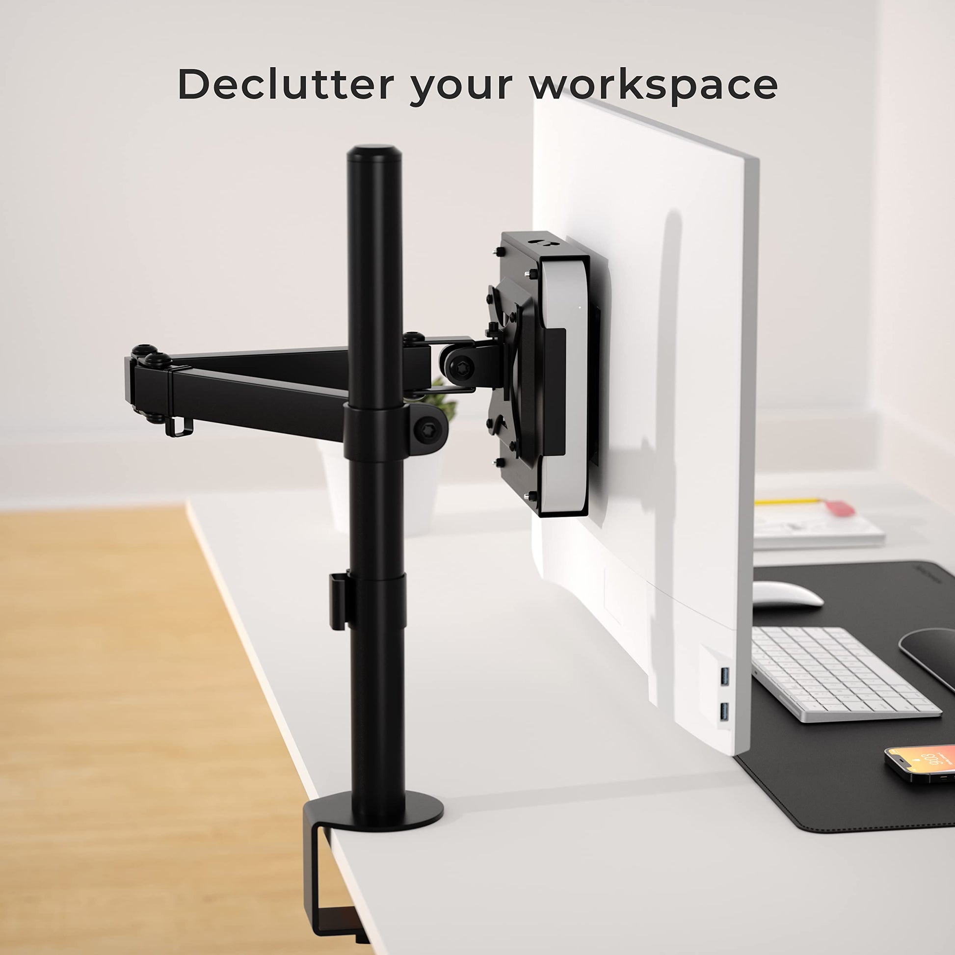 HumanCentric Soporte VESA Dual Compatible Con Mac Mini - Montaje Personalizado Detrás del Monitor Con Brazo y Funda
