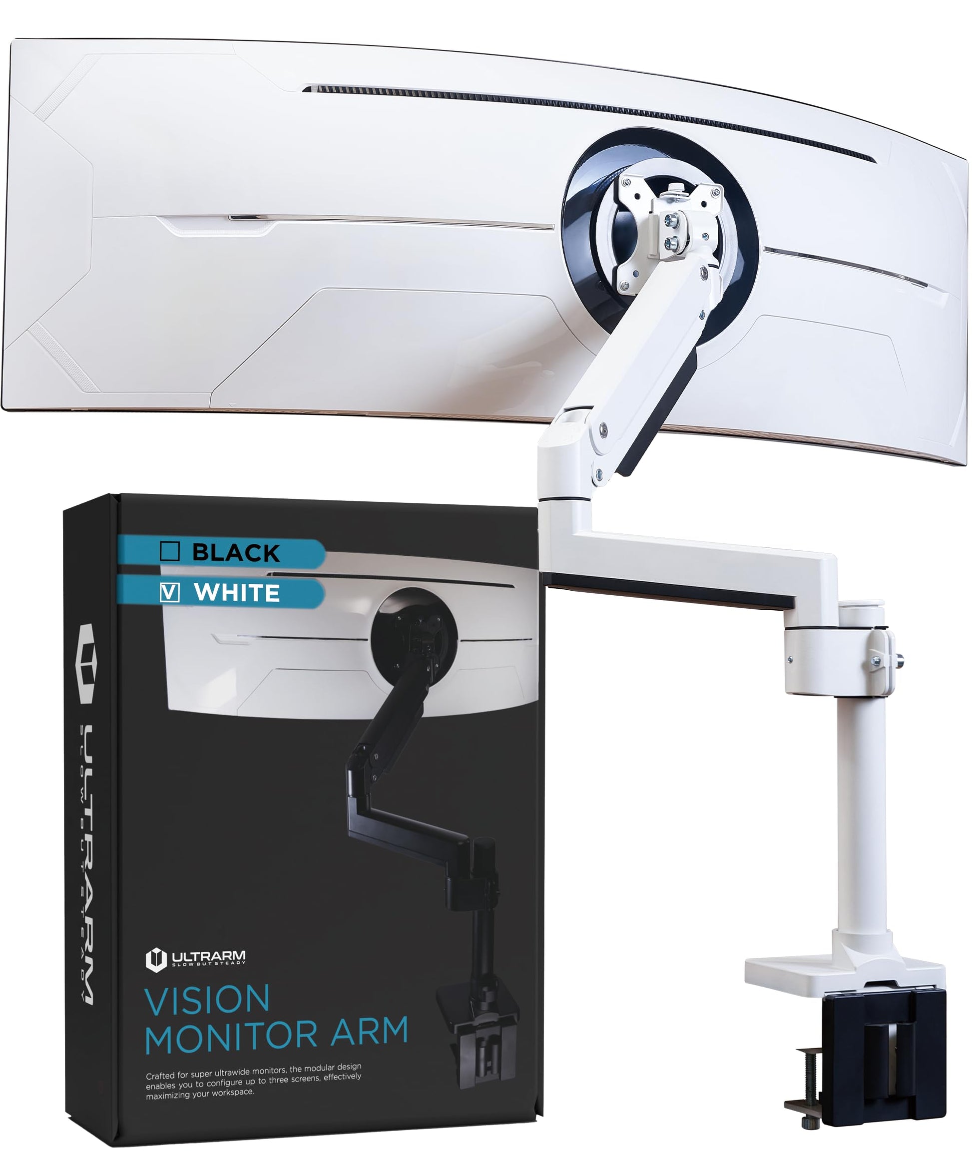 Brazo para Monitor ULTRARM Negro Ajustable para Monitores Ultrapanorámicos hasta 57" y 44 Libras
