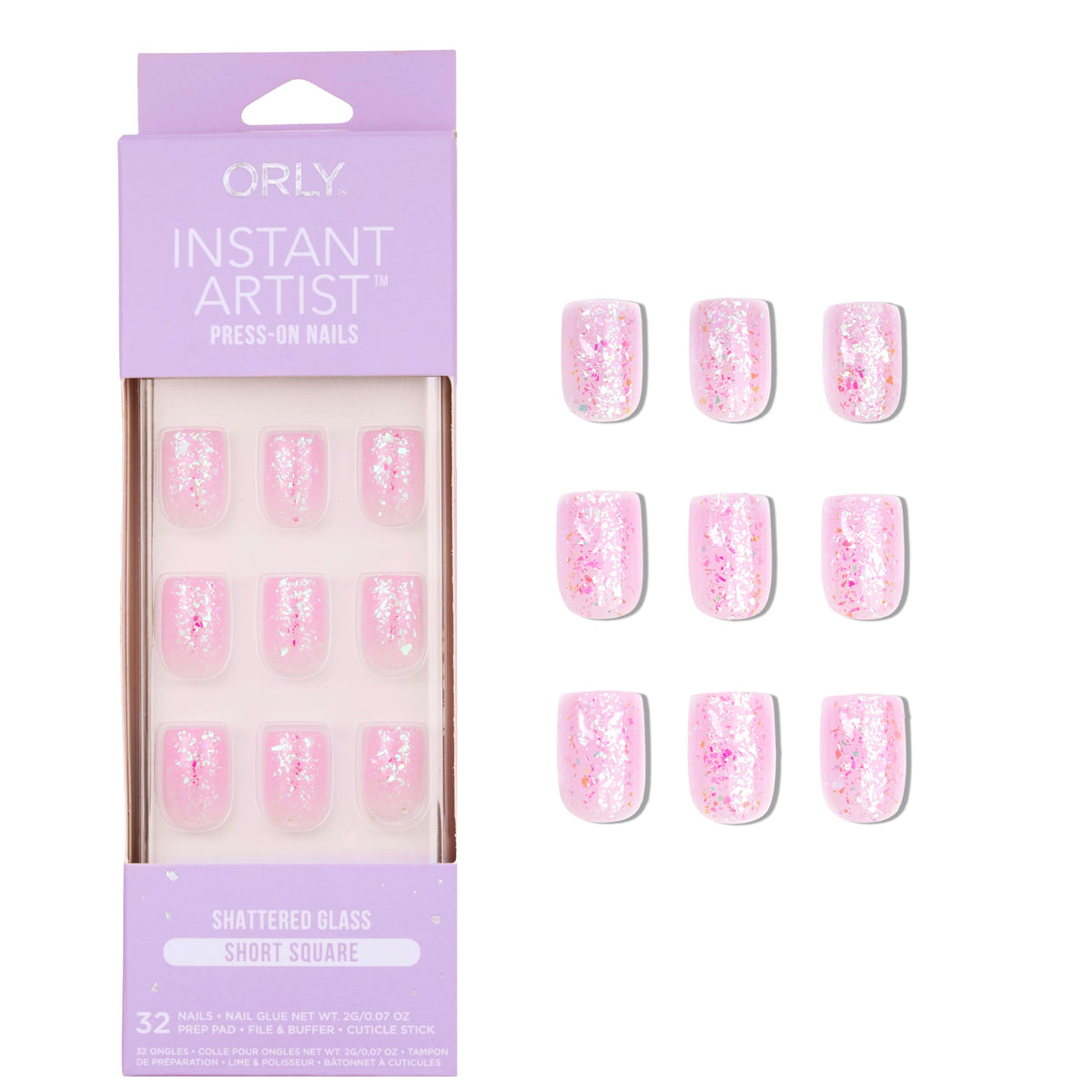 Orly Uñas postizas ORLY | Diseños almendrados, cuadrados, punta francesa, cortos y largos (vidrio roto [cuadrado corto])