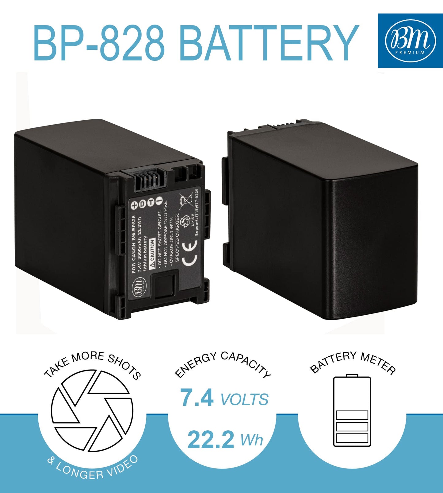 BM Premium BP-828 Battery for Canon VIXIA GX10, HF G21, HFG30, HFG40, HFM30, HFM31, HFM32, HFM300, HFM301, HFM40, HFM41, HFM400, XA10, XA11, XA15, XA20, XA25, XA30, XA35, XF400, XF405