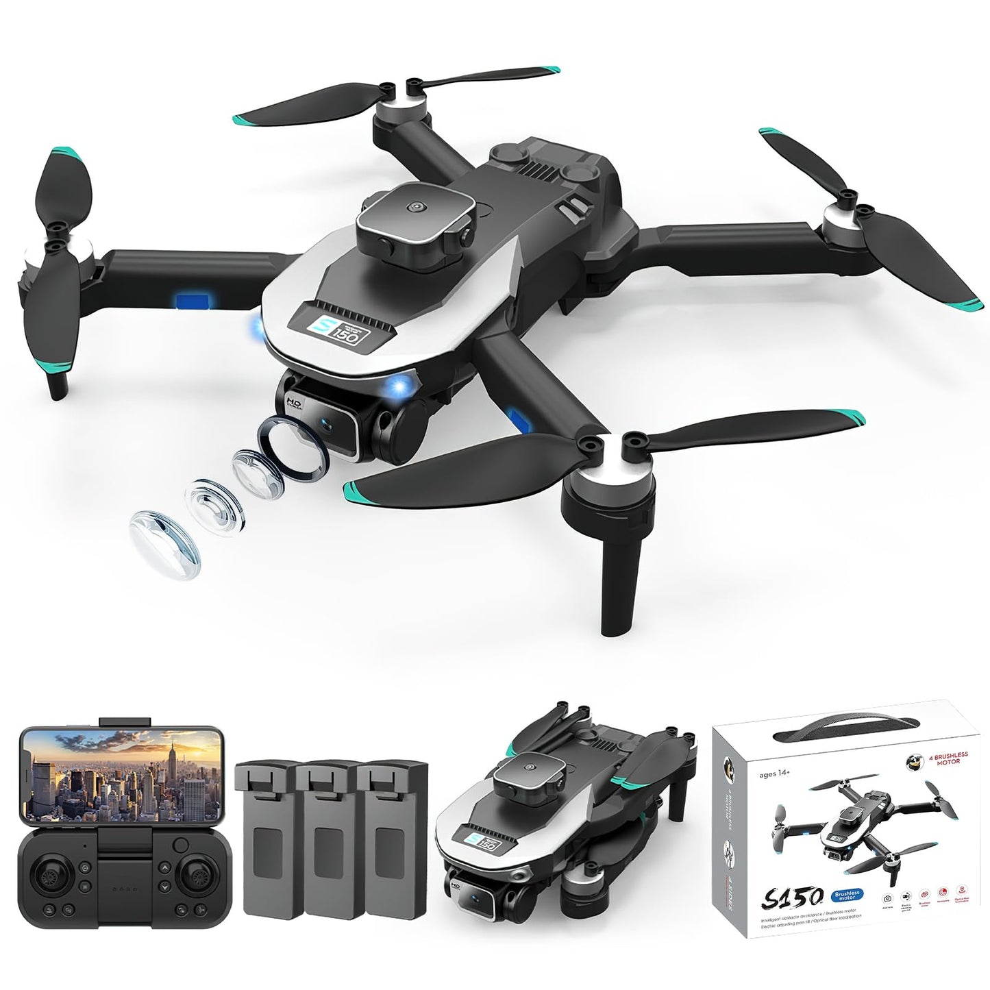 AXIDUN-Mini Drones con Cámara 4K，Evitación de Obstáculos en 360°，Los Drones Sin Escobillas Son Duraderos y Resistentes a Los Choques,Cámara Dual 4K,Rastrear El Vuelo,Drone de Largo Alcance y Flujo óptico Profesional，3 Baterias,Mini Drone para Adolescen