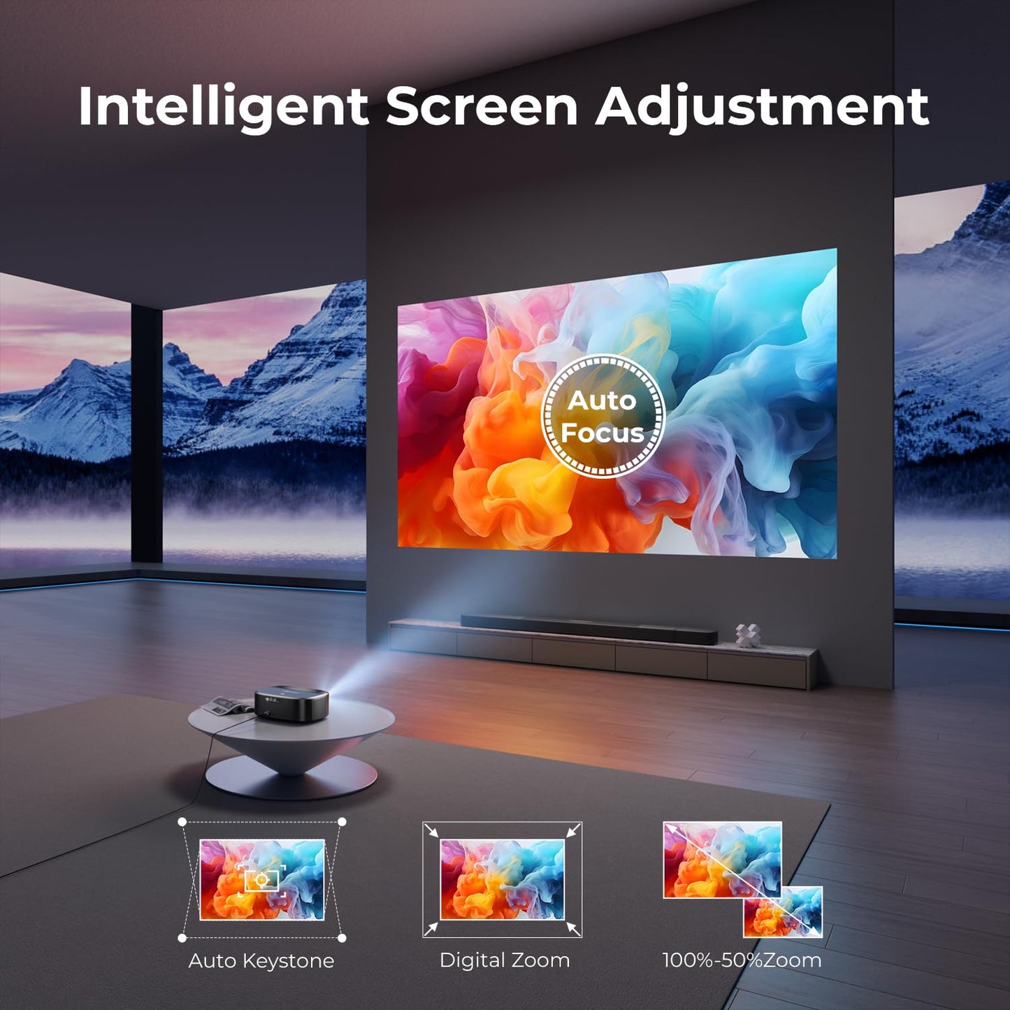 Proyector 4K con Wifi y Bluetooth, ELEPHAS Proyector de películas para exteriores con NETFLIX/Prime Video/YouTube integrado, más de 100.000 aplicaciones compatibles, proyector de video compatible con HDMI/USB/iOS/Android/Windows