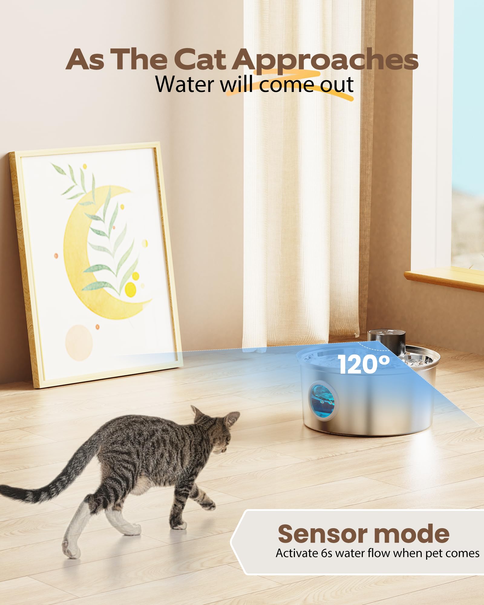 Fuente para Gatos sin Cable: Bebedero Gatos - 3.2L Fuente Gatos sin Cable - Fuente de Agua para Gatos - Fuente para Gatos con Sensor - Colócalo en Cualquier Lugar Que le Guste a tu Mascota - FOFNON
