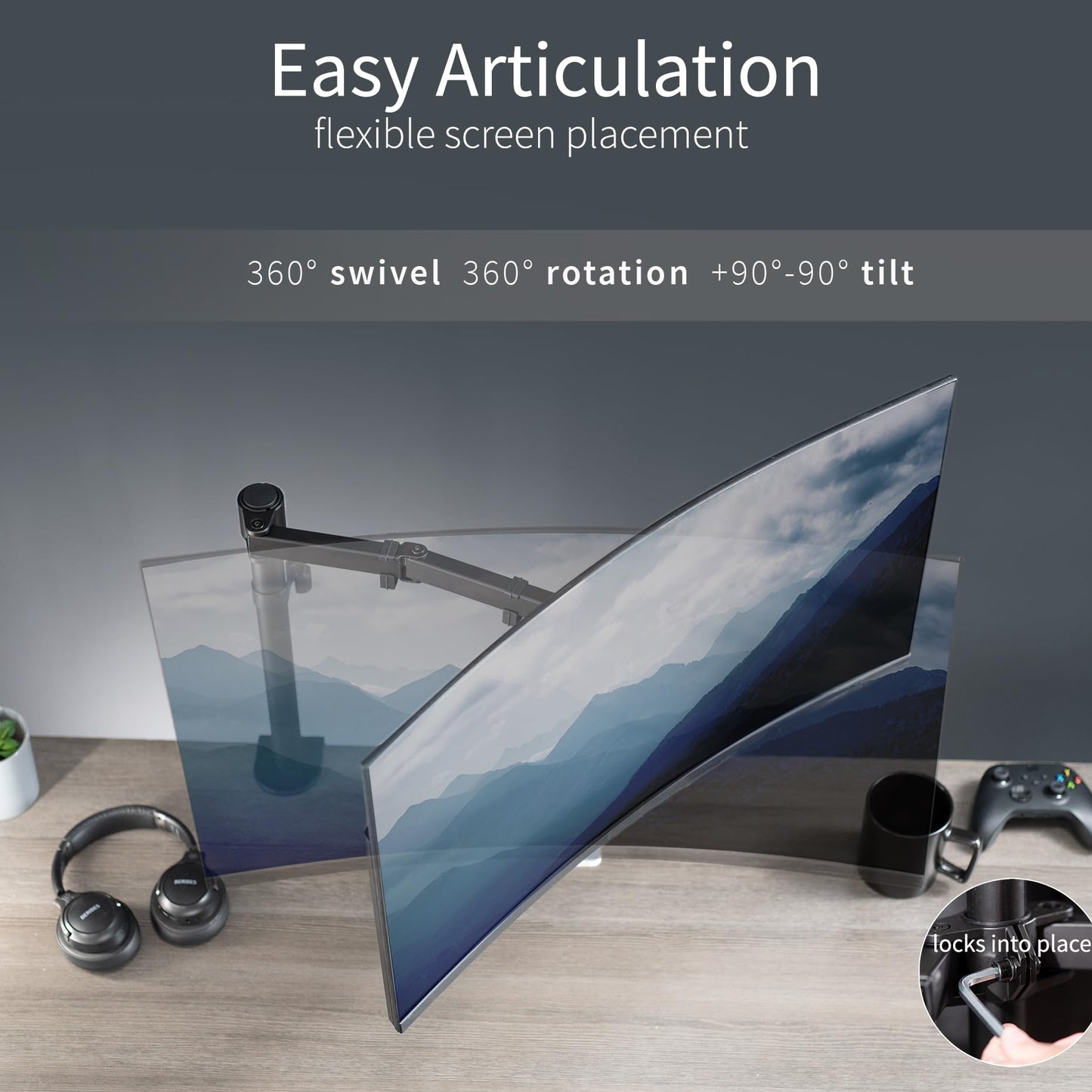 Soporte Brazo para Monitor VIVO Negro Ajustable para Pantallas de hasta 32 y 38 Pulgadas Ultrawide