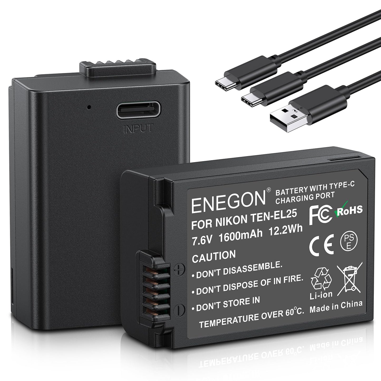 Batería ENEGON Tipo C 1600 mAh para Nikon Z Series, Z50, Z30, Z FC, 2 Pack