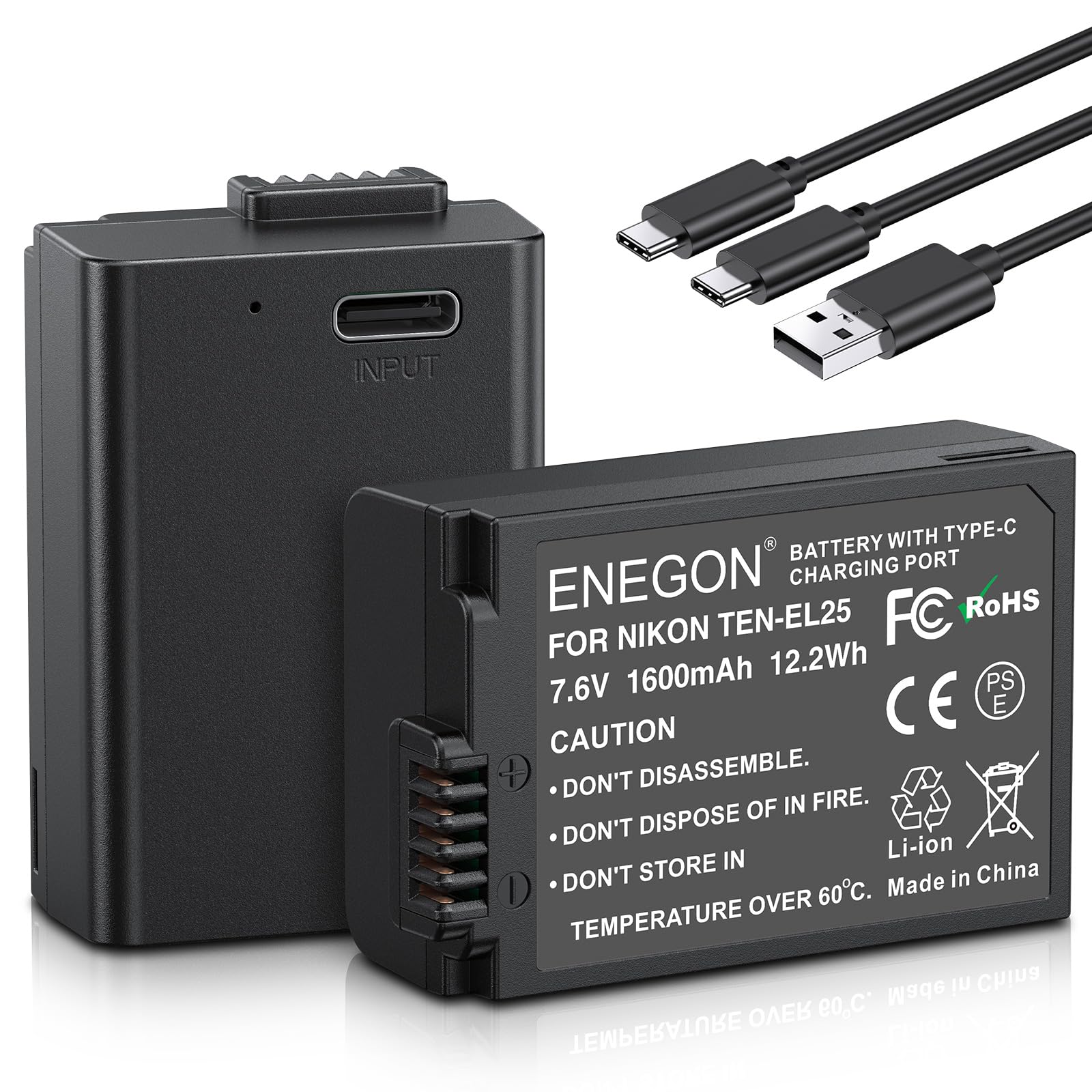 Batería ENEGON Tipo C 1600 mAh para Nikon Z Series, Z50, Z30, Z FC, 2 Pack