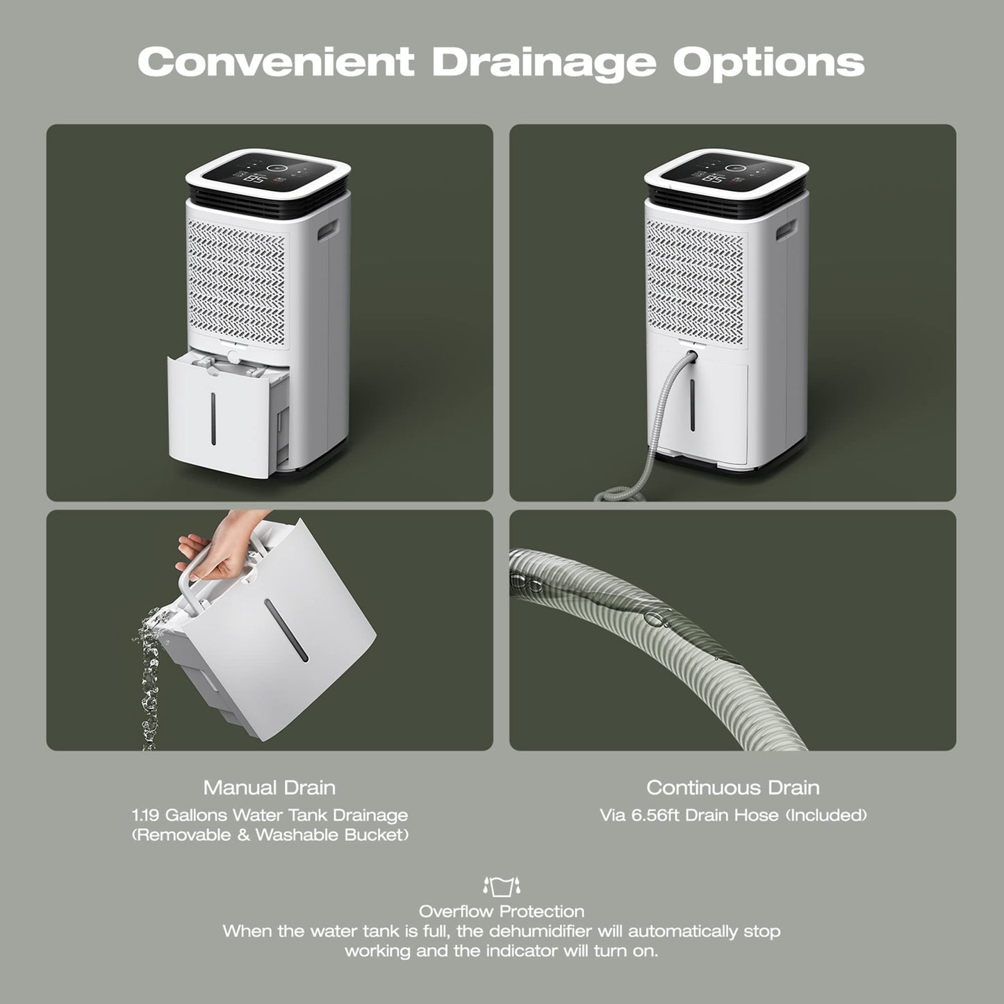 Deshumidificador Waykar Blanco con Control Táctil y Manguera de Drenaje para Sótanos y Habitaciones Grandes