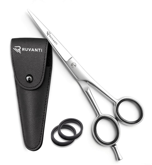Ruvanti Tijeras profesionales para cortar el cabello - Cuchillas afiladas Tijeras para el cabello / Tijeras de peluquero / Tijeras para bigote - Tijeras para el cabello de acero inoxidable J2 - 6.5 "- Tijeras para corte de cabello / peluquería para niños,