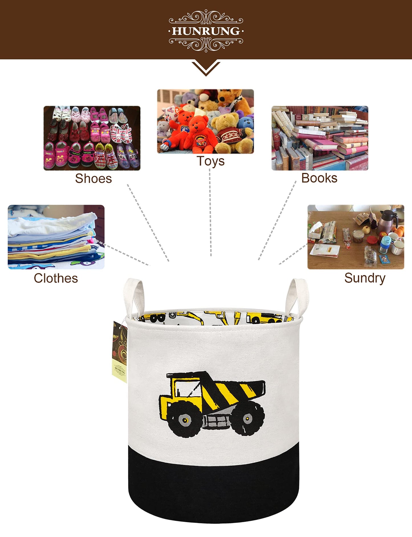 HUNRUNG - Cesta organizadora para la Colada de tamaño Grande, cestas Redondas de Regalo, Resistente al Agua y Plegable, Bolsa de Tela de algodón para guardería, Juguetes, Sala de Juegos, Engineerin
