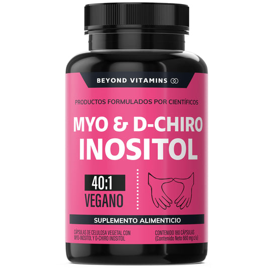 Inositol 40:1 | Myo y D-Chiro Inositol Puro | 180 cápsulas | Vitaminas para mujer | Suplemento Alimenticio Beyond Vitamins | Vegano | 180 caps