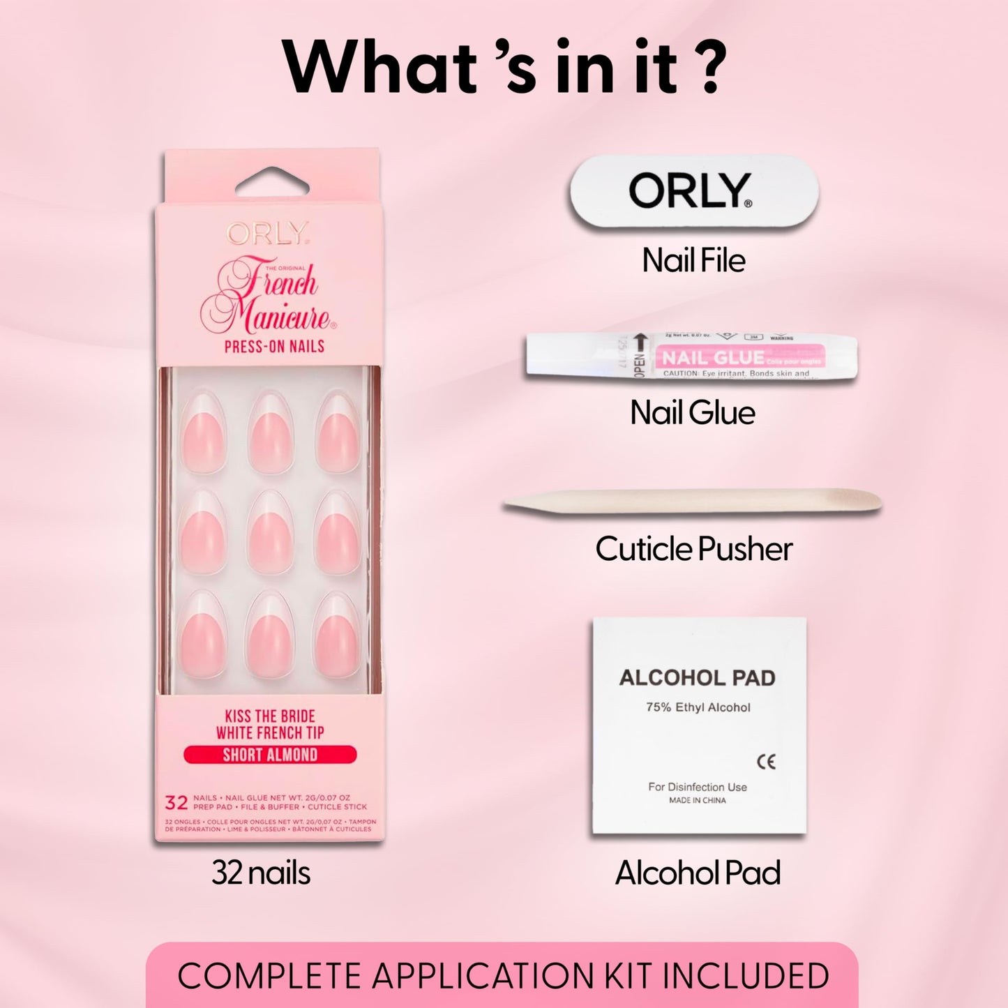 Orly Uñas postizas ORLY | Diseños almendrados, cuadrados, punta francesa, cortos y largos (punta francesa Kiss the Bride (almendra corta))