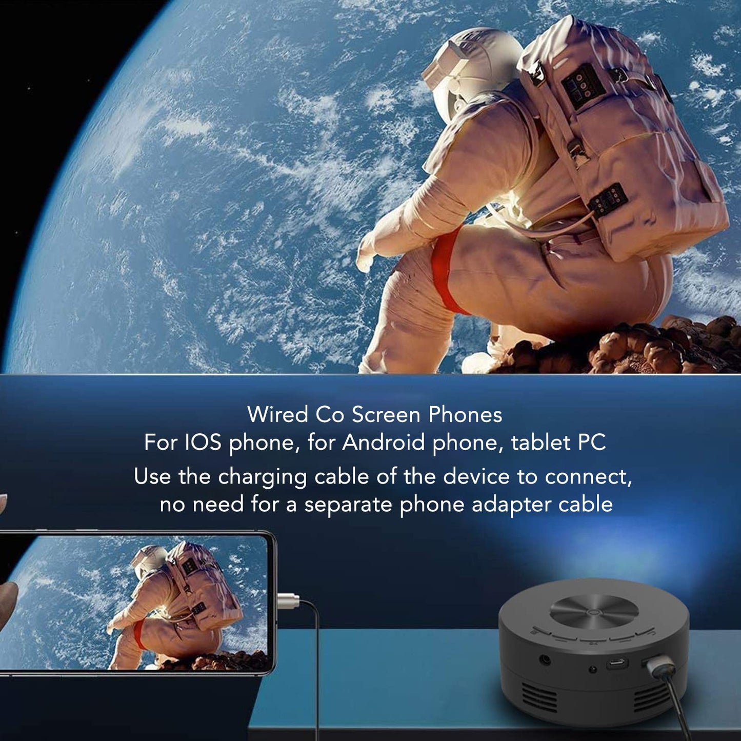 Hilitand Mini 1080P, de Películas Portátil con Interfaz Enriquecida y Altavoz Incorporado de Cine en Casa Portátil Al Aire Libre para Teléfono Inteligente