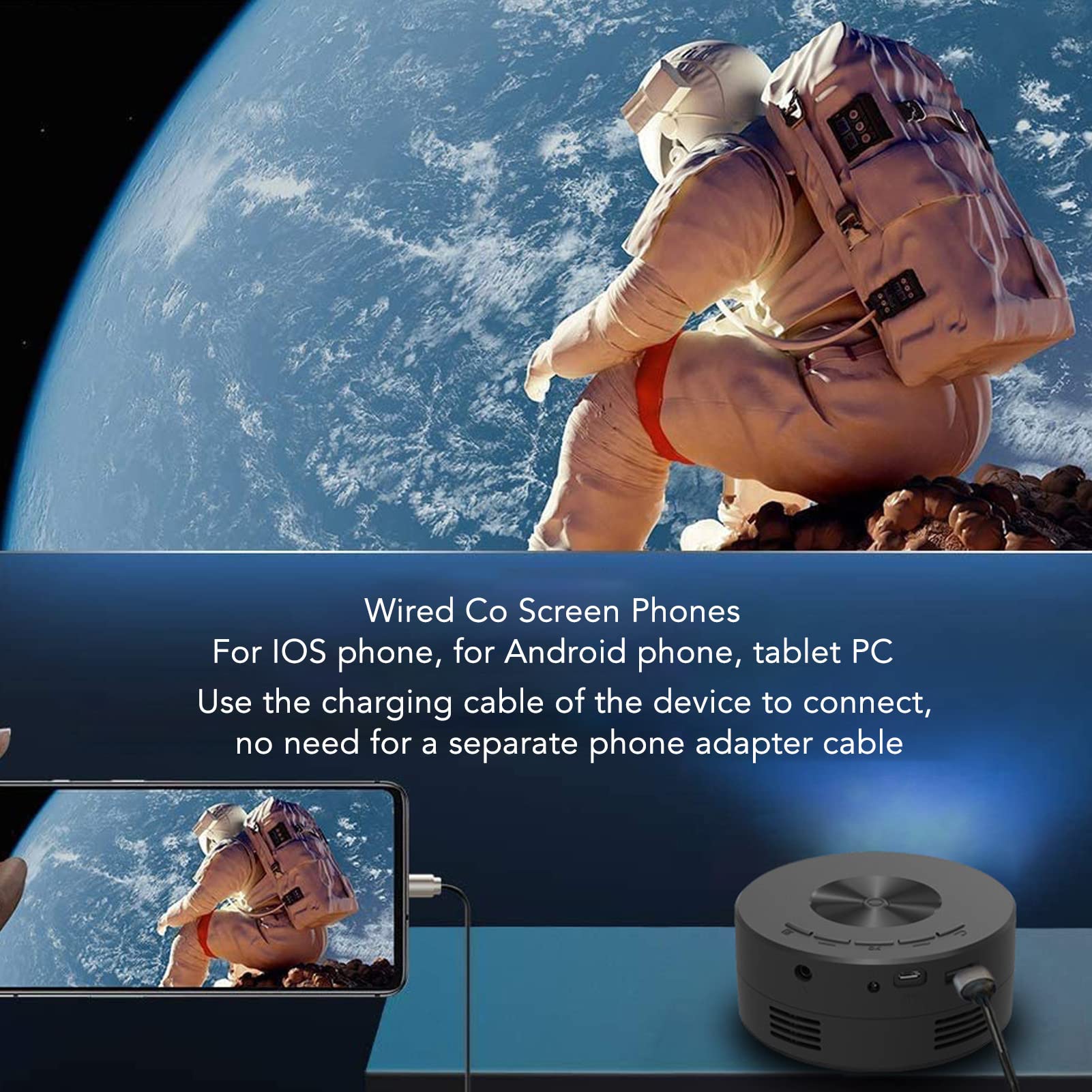 Hilitand Mini 1080P, de Películas Portátil con Interfaz Enriquecida y Altavoz Incorporado de Cine en Casa Portátil Al Aire Libre para Teléfono Inteligente