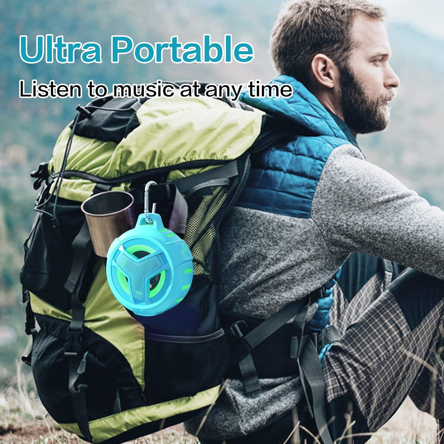 EBODA - Altavoz de ducha Bluetooth impermeable, IPX7, altavoces pequeños inalámbricos portátiles, flotantes, tiempo de juego 24 horas con luz RGB para kayak, playa, accesorios de piscina, regalos para