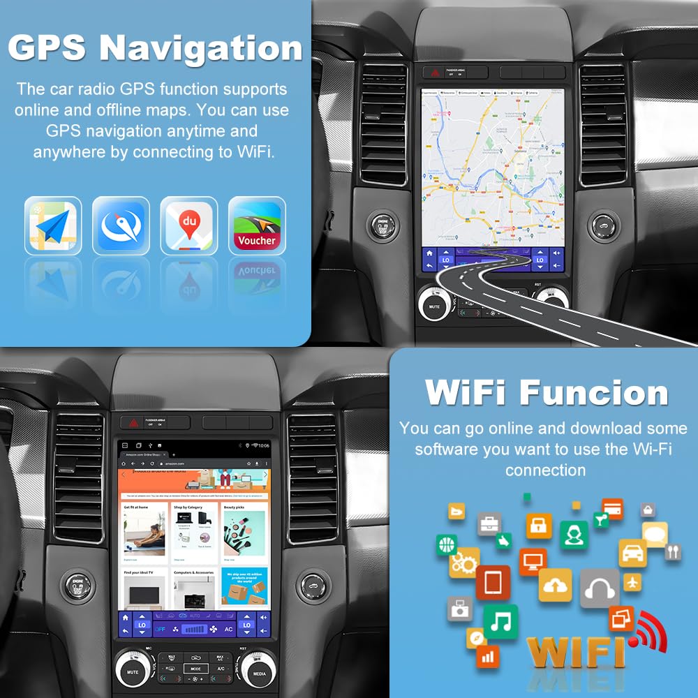 【4+64G】 Radio estéreo de coche para Ford Taurus 2012-2014, unidad principal de visualización táctil de 12.1 pulgadas Bulit en CarPlay Android Auto Bluetooth/GPS/WiFi/cámara de respaldo/SWC/FM