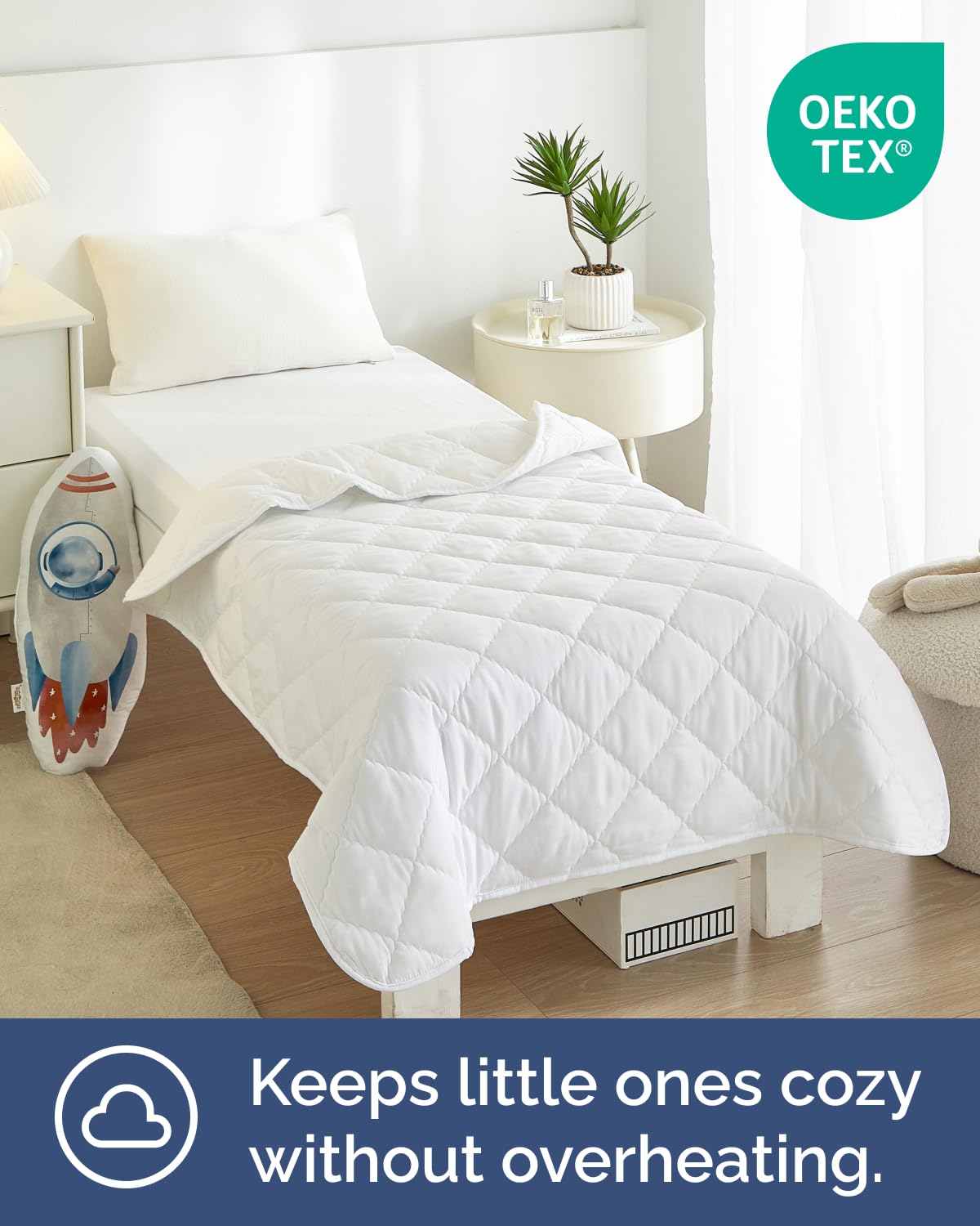 Edredón para niños pequeños, suave, ligero, manta para todas las estaciones, para niños y niñas, ropa de cama acogedora para cuna y cama de niños pequeños, 39 x 47 pulgadas, color blanco