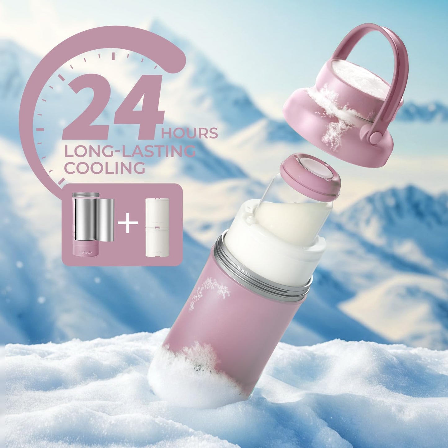 Momcozy Enfriador Portátil de Leche Materna de 22 oz para Exteriores, Salvavidas con Enfriamiento Total de 360° por 24 Horas, Enfriador de Leche Materna de Viaje de Mayor Capacidad con 2 Biberones
