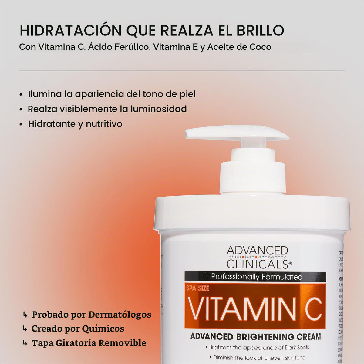 Set Crema Corporal y Suero Facial Advanced Clinicals Iluminación Avanzada con Vitamina C, A. Ferúlico y Aceite de Coco